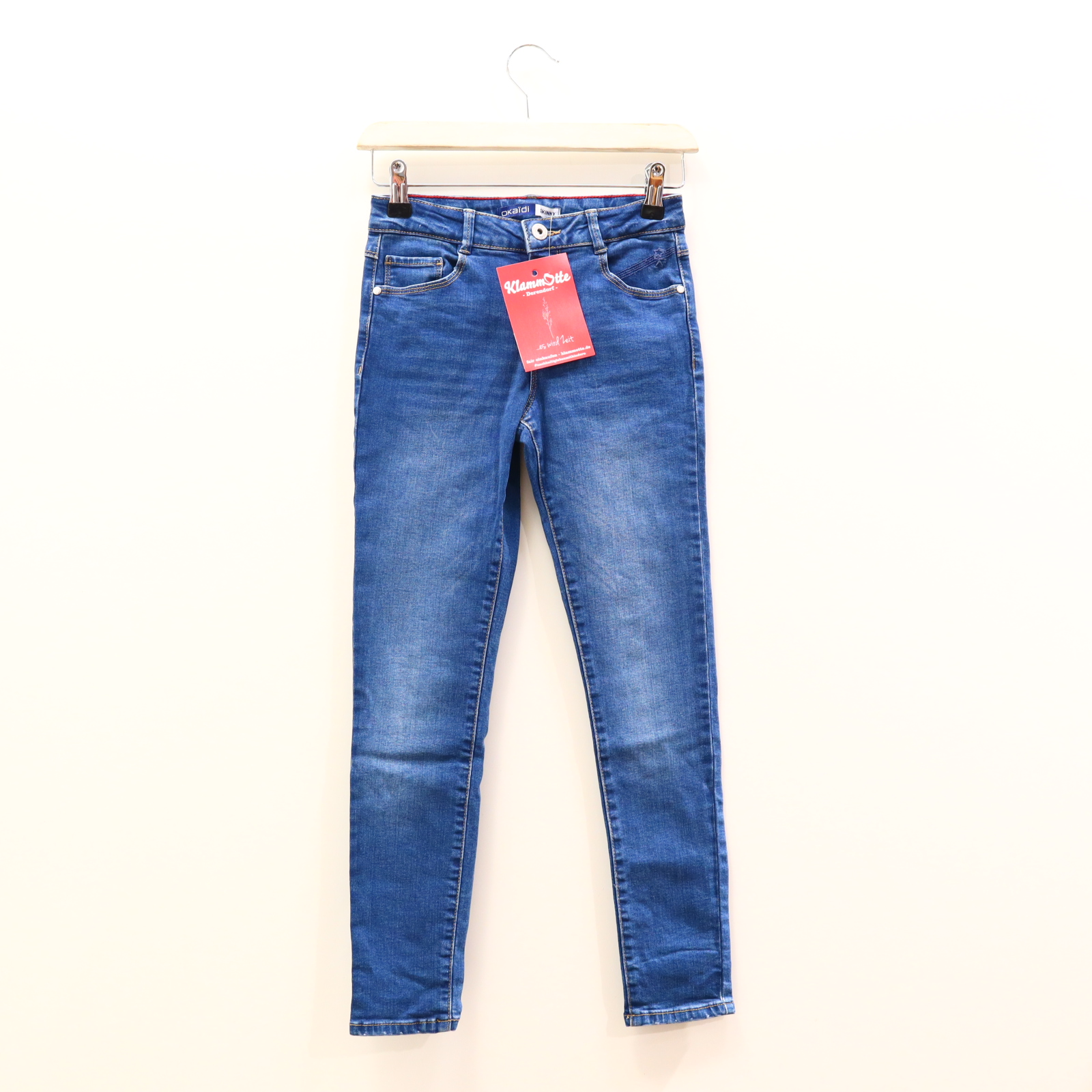 Hose Okaidi 140 Jeans blau Knopf/Reißverschluß/verstellb. Bund Denim Skinny