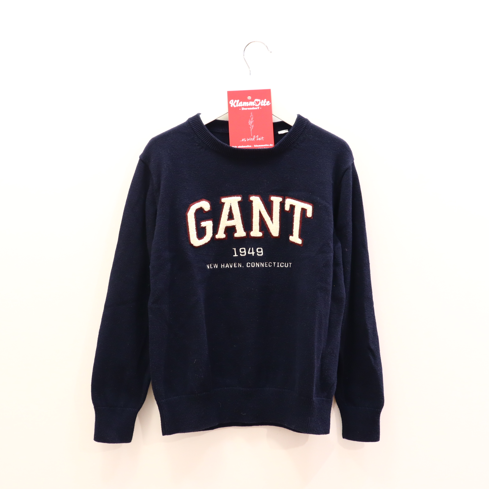 Oberteil GANT Gr. 134/Gr. 140 Strickpullover blau Baumwolle Applikation/Logo/Stickerrei
