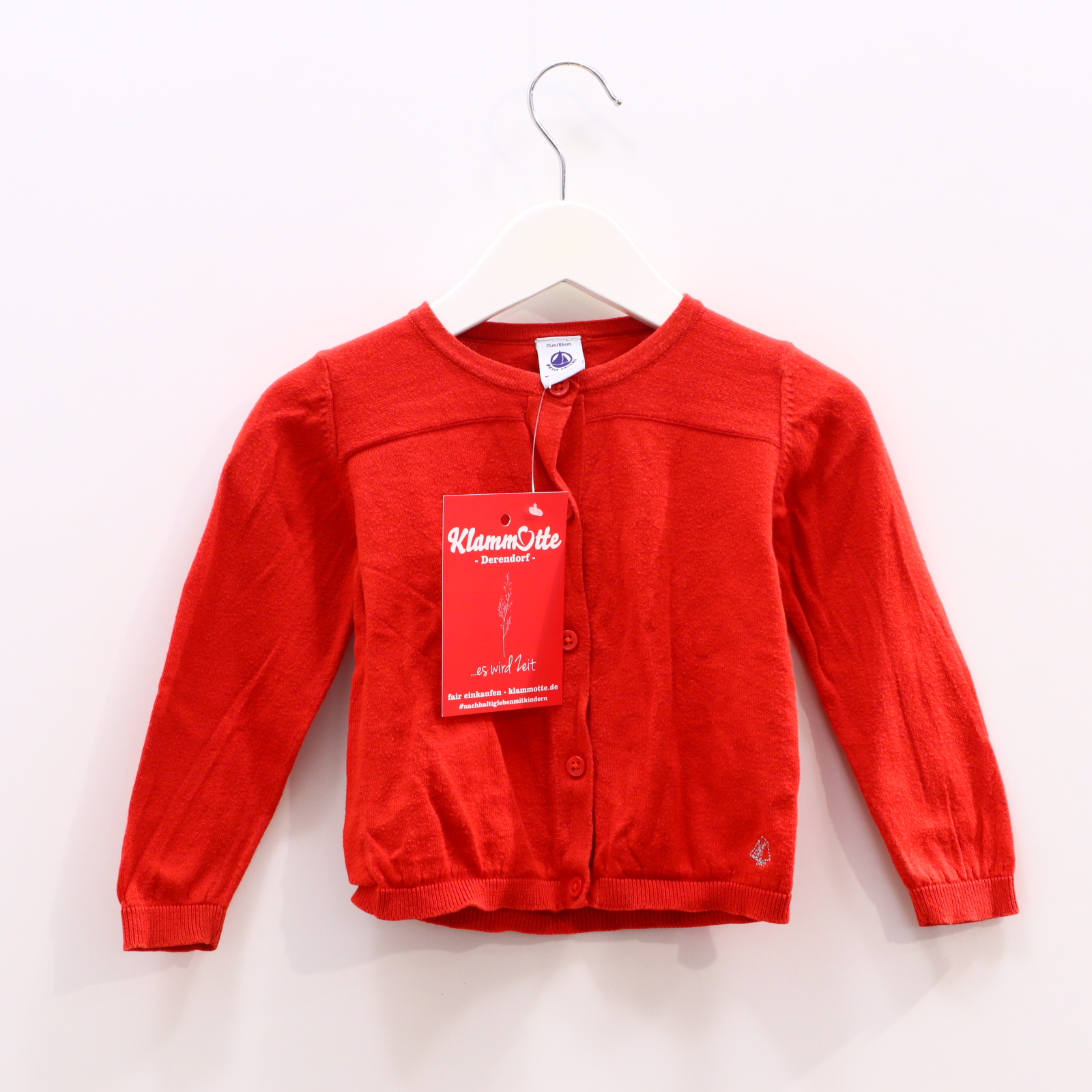 Oberteil PETIT BATEAU 86 rot Logo/Stickerei Strickjacke Baumwolle