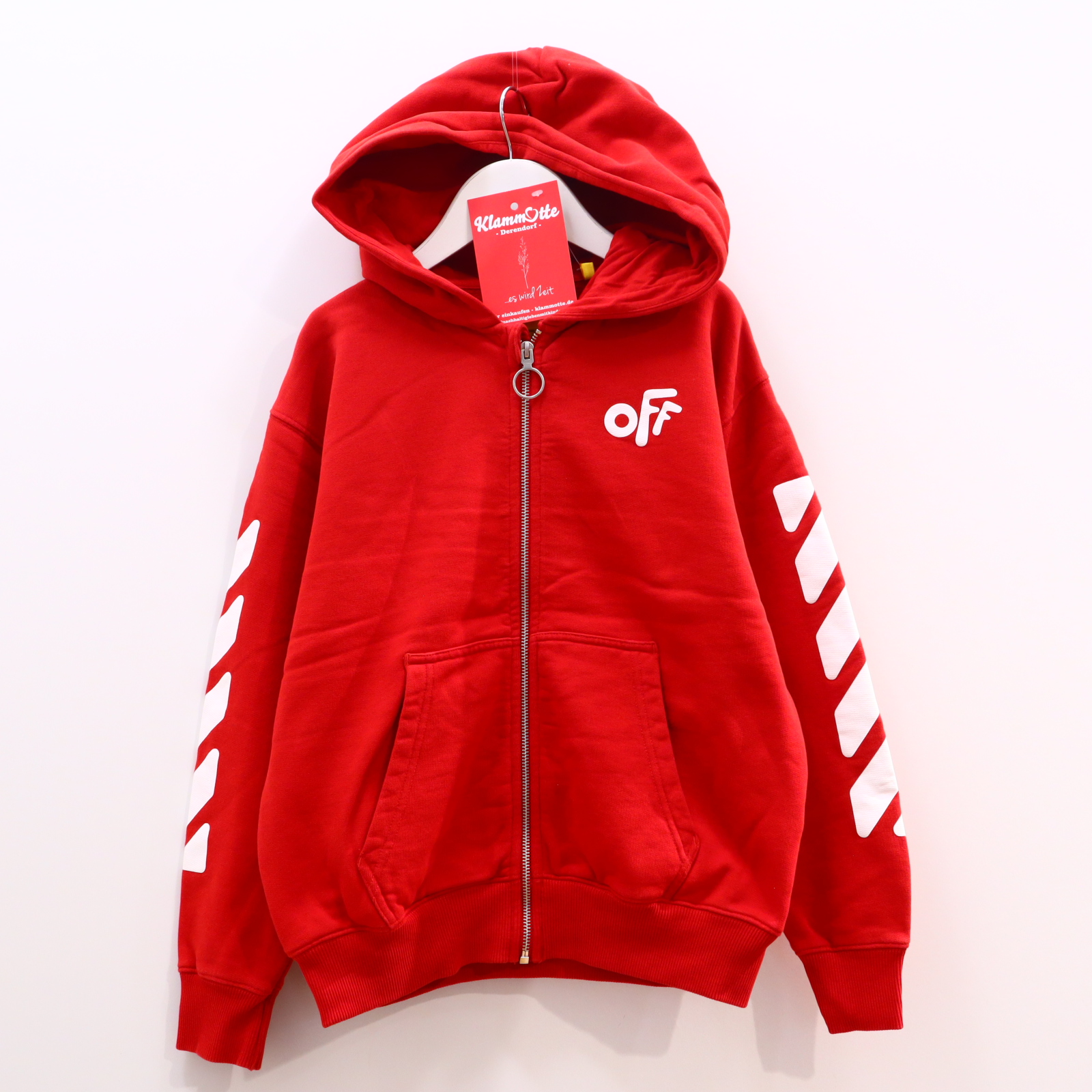 Oberteil OFF Gr. 152 Kapuzenjacke rot Baumwolle Logo/Print