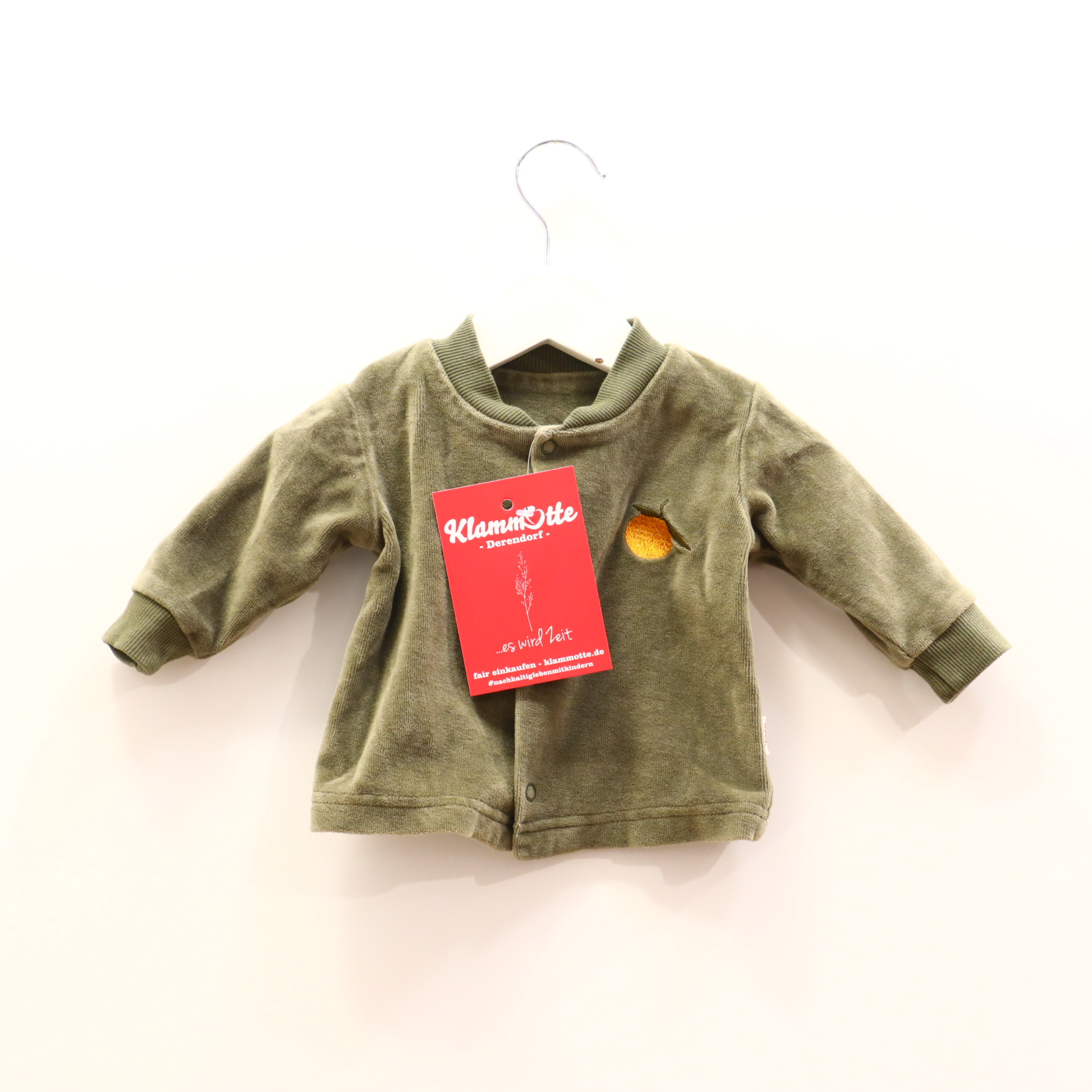 Oberteil wooly organic 62/68 grün Stickerei Sweatjacke Bio-Baumwolle/Nicki