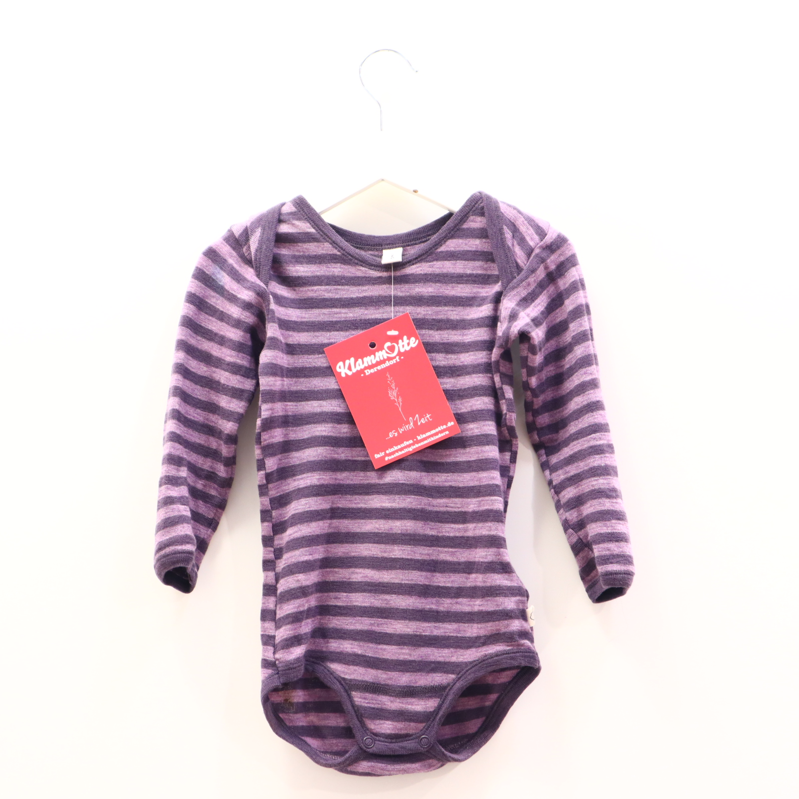 Body DILLING 92 aubergine/flieder langarm gestreift/melange Merinowolle