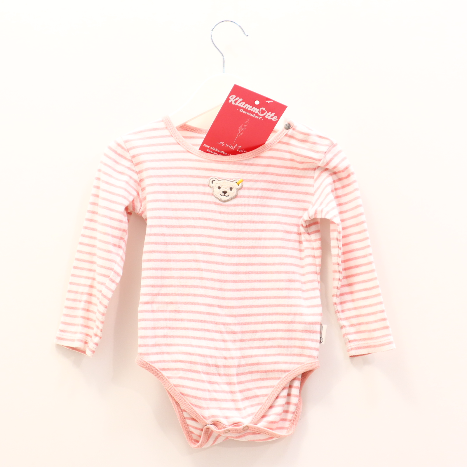 Body Steiff 86 rosa/weiß langarm Applikation/gestreift/Logo Baumwolle