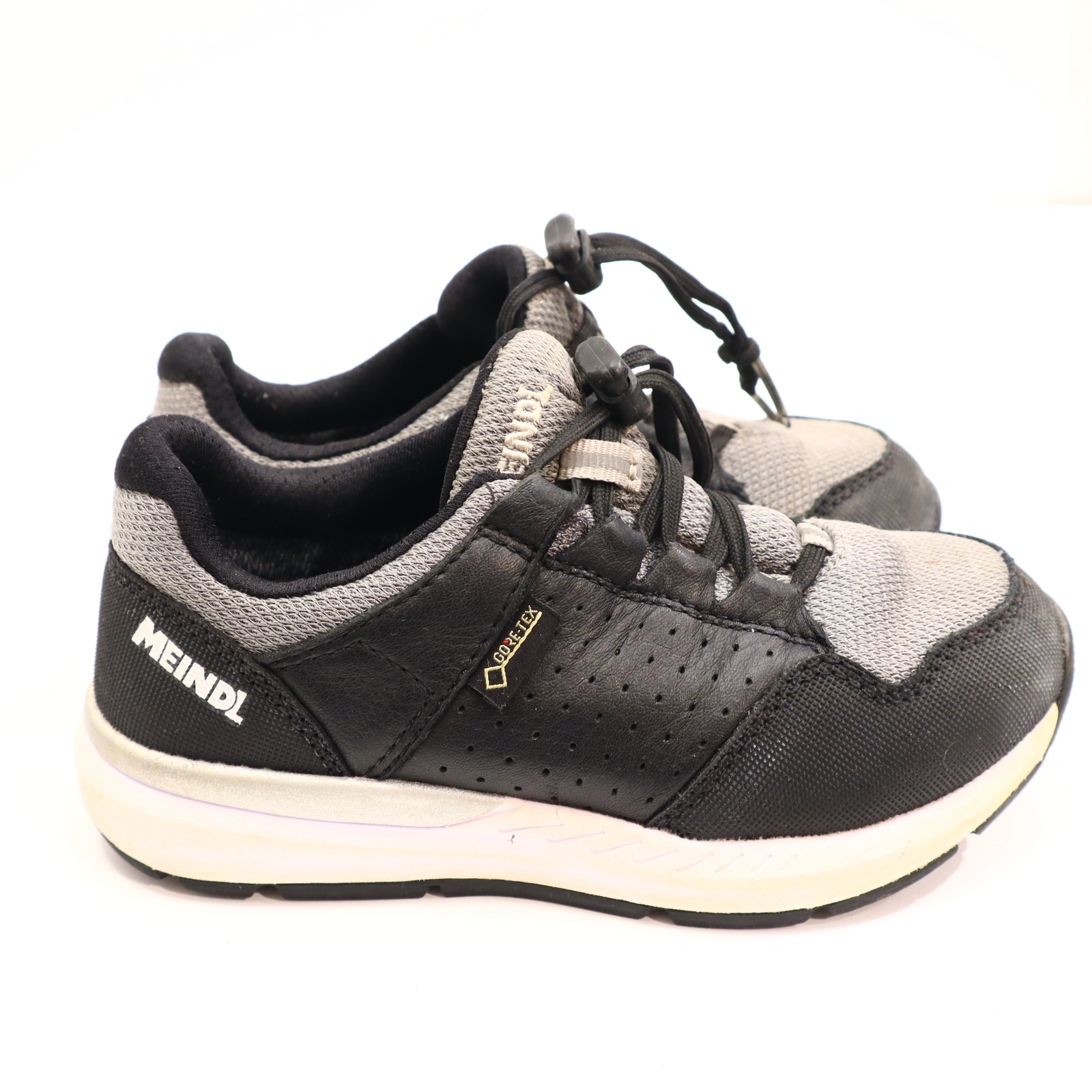 Halbschuhe Meindl Trekking/Wanderschuh 29 grau/schwarz GORETEX/Leder/Mesh leichte gleichmäßige Ablaufspuren