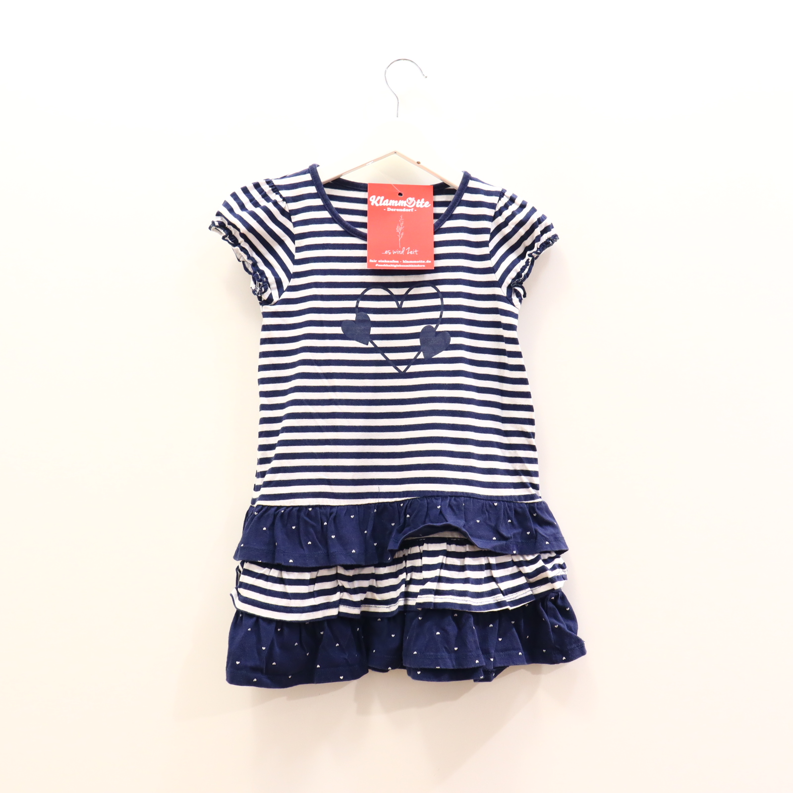 Kleider & Röcke Topolino Jerseykleid 116 blau/weiß gestreift/Print/Volants Baumwolle