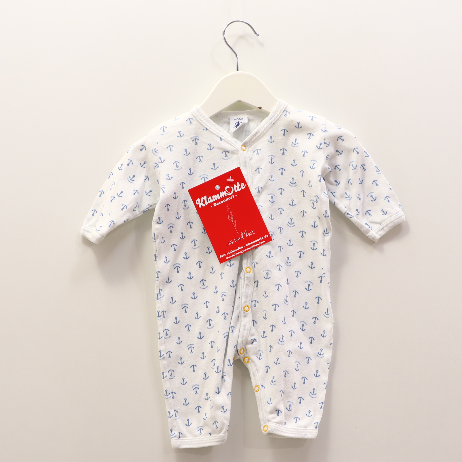 Oberteil PETIT BATEAU 62 blau/weiß Alloverprint Schlafeinteiler ohne Fuß Baumwolle