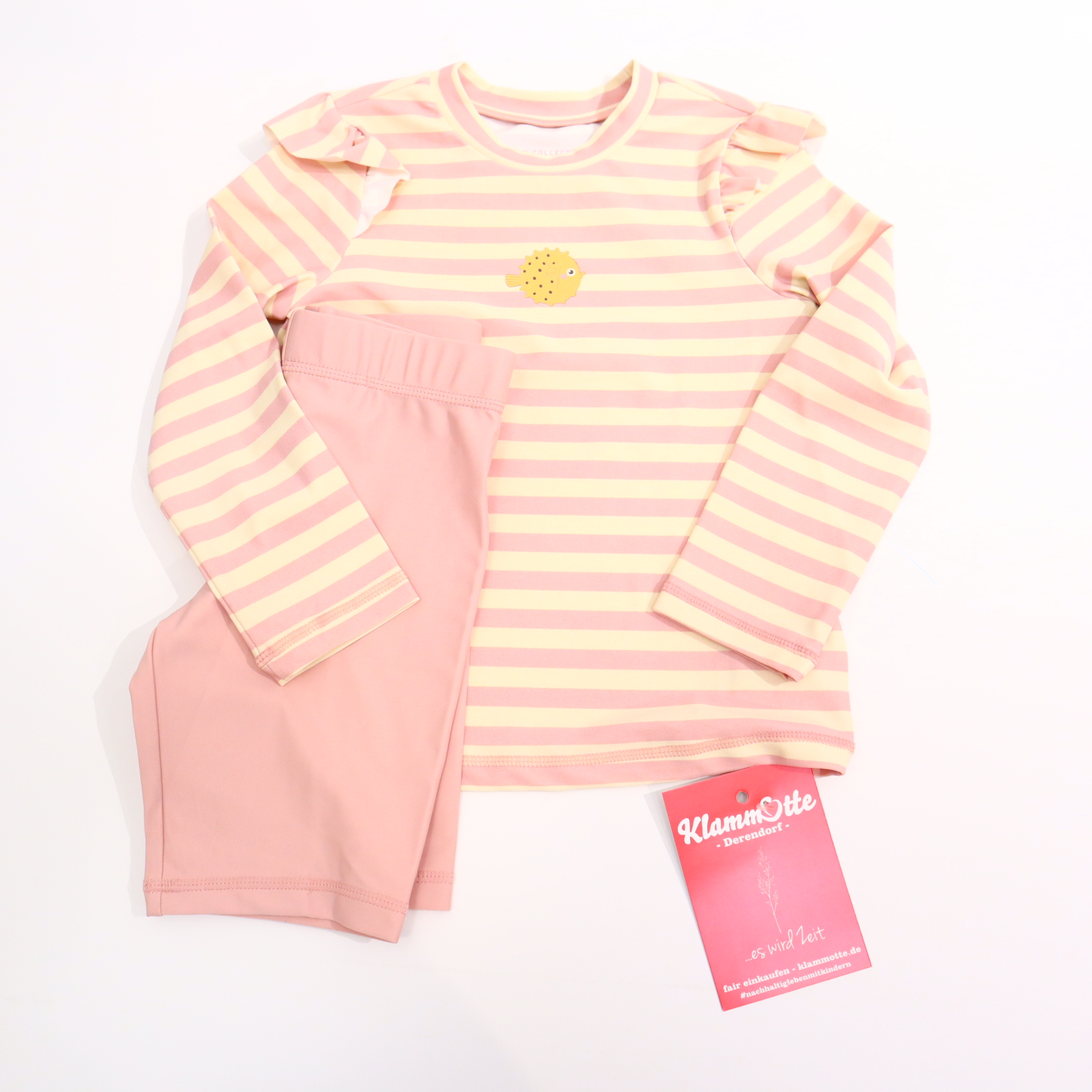 Bademode TCM UV-Schutz-Zweiteiler 98/104 creme/rosa gestreift/Print/Volants sehr gut