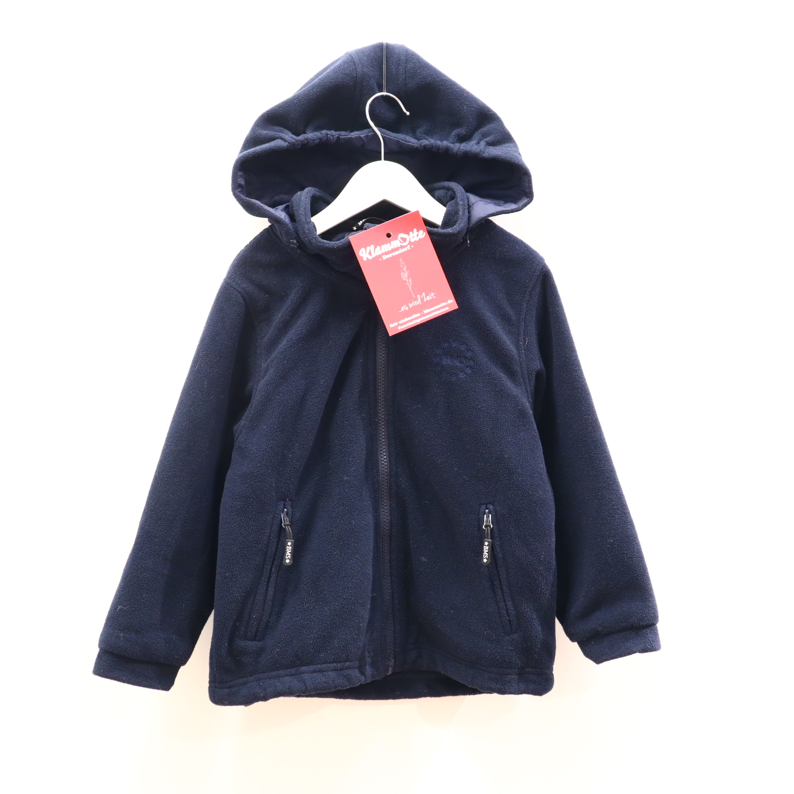 Oberteil BMS Gr. 116 Fleecejacke/Kapuzenjacke blau ANTARTIC-FLEECE Logo/Stickerrei abnehmbare Kapuze/Ärmelschoner