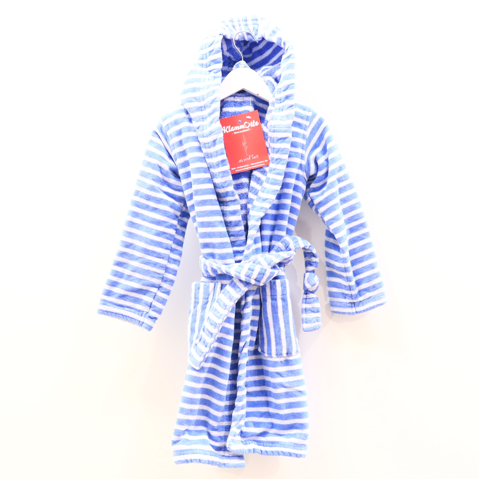Bademode TCM 110/116 blau/weiß Streifen Bademantel Baumwolle/Frottee