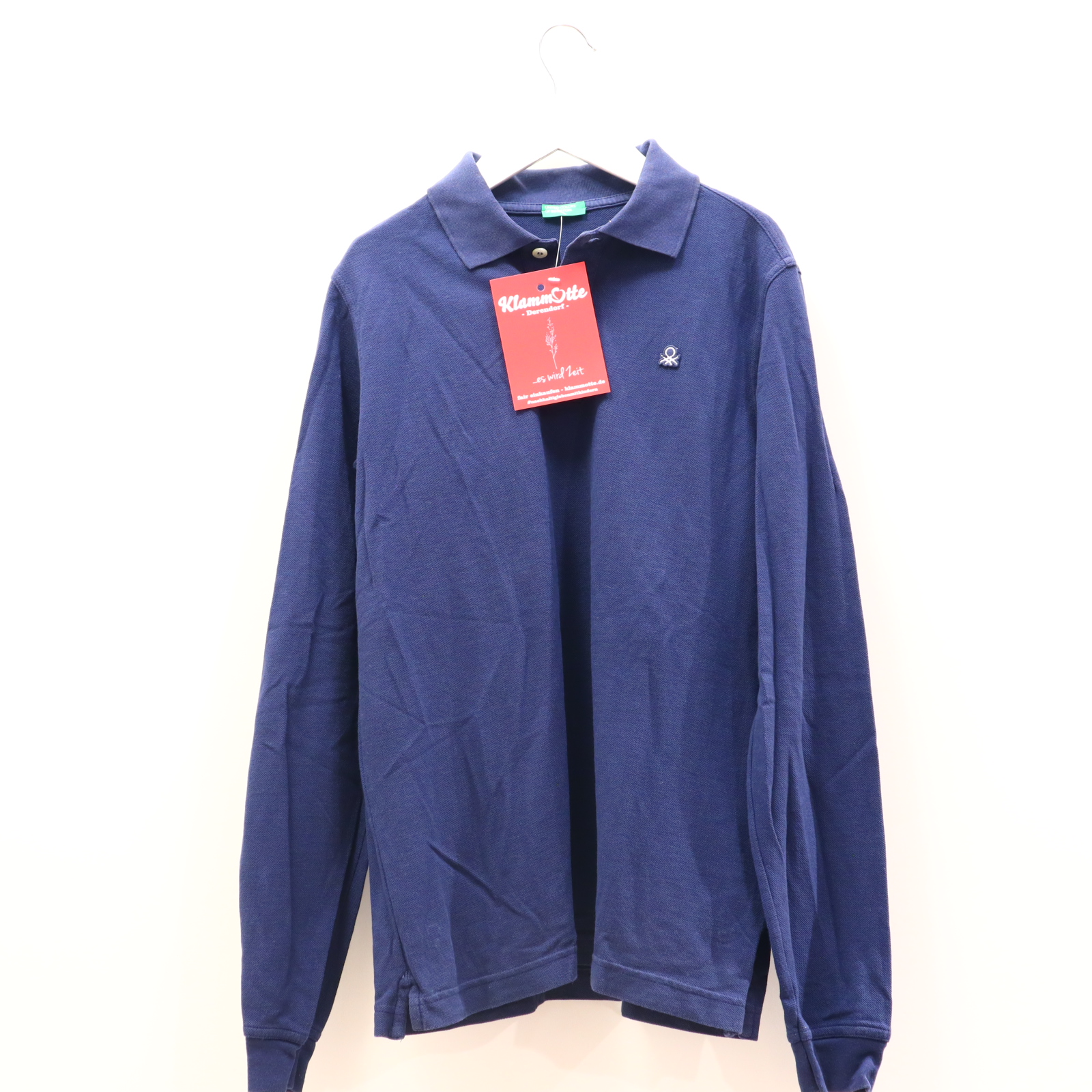 Oberteil BENETTON Gr. 158 langarm Shirt blau Pique Applikation/Logo Polo