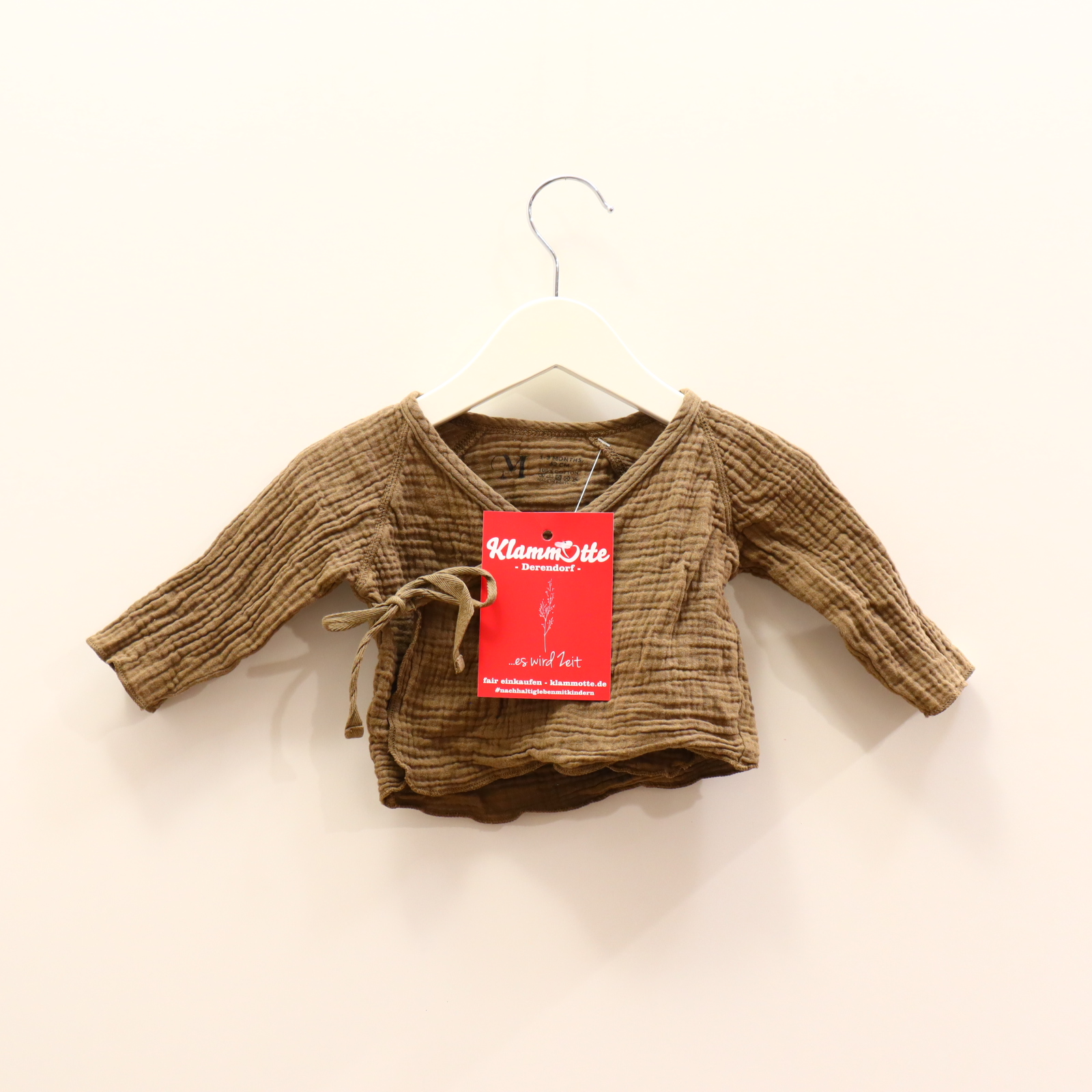 Oberteil 62 oliv langarm Shirt/Wickelshirt Baumwolle/Musselin