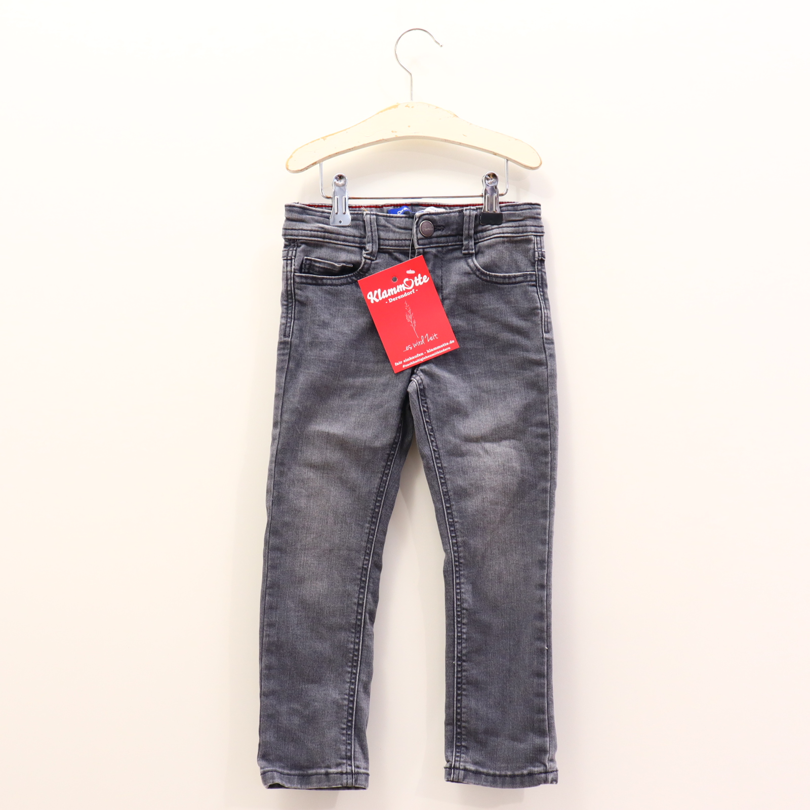 Hose Okaidi Jeans 104 grau Denim Druckknopf/Reißverschluß/verstellb. Bund Slim