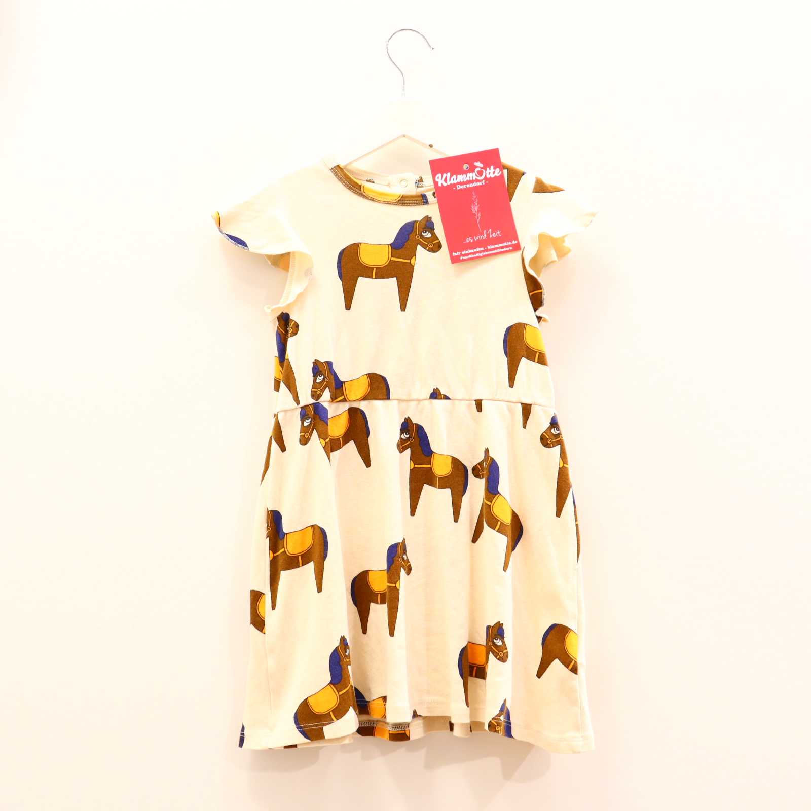 Kleider & Röcke mini rodini Jerseykleid 104/110 creme Alloverprint/Volants Baumwolle Druckknopf/Knopfleiste kleiner Schatten!