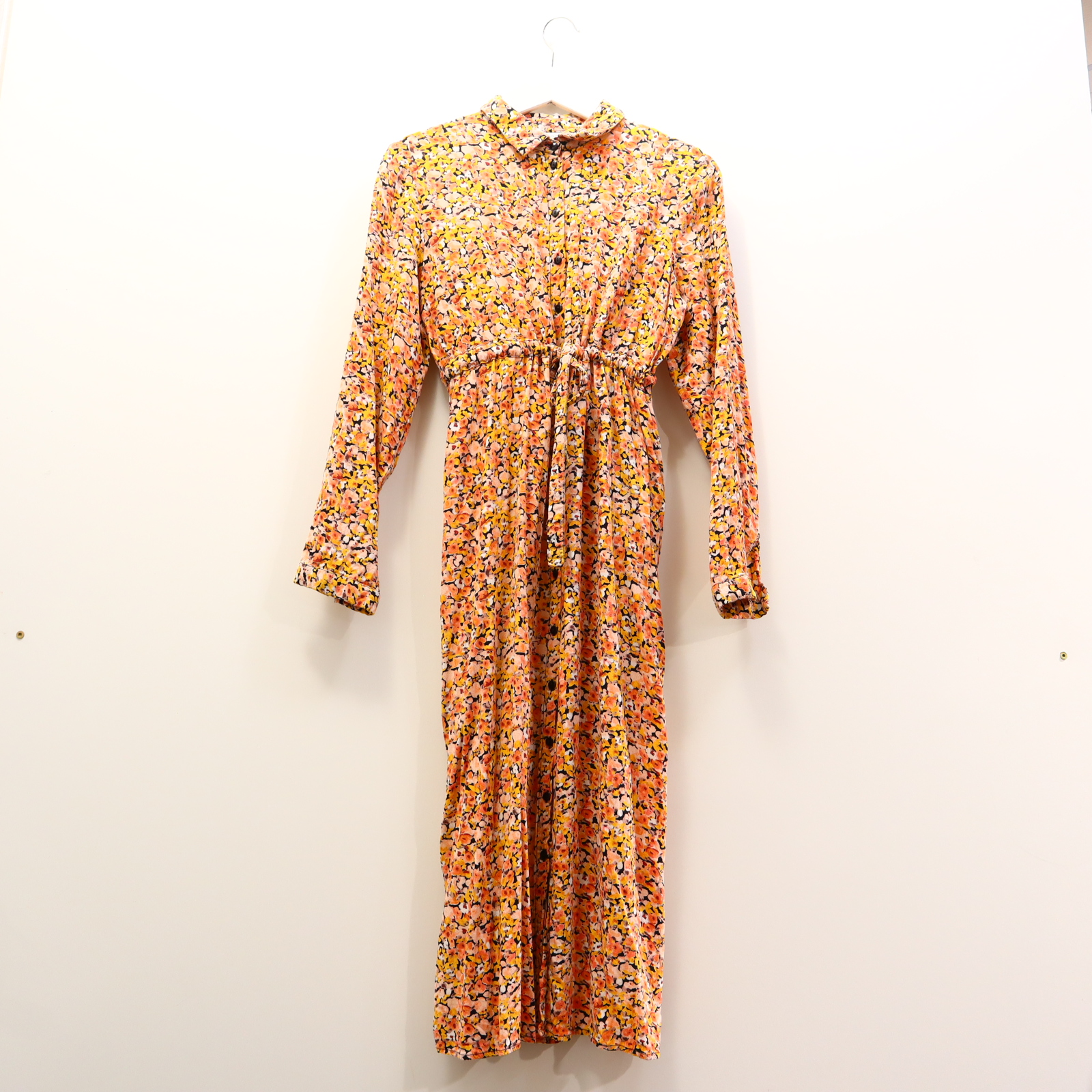 Kleider & Röcke PIECES Blusenkleid 46/48 bunt/orange Alloverprint/Blumen Viskose