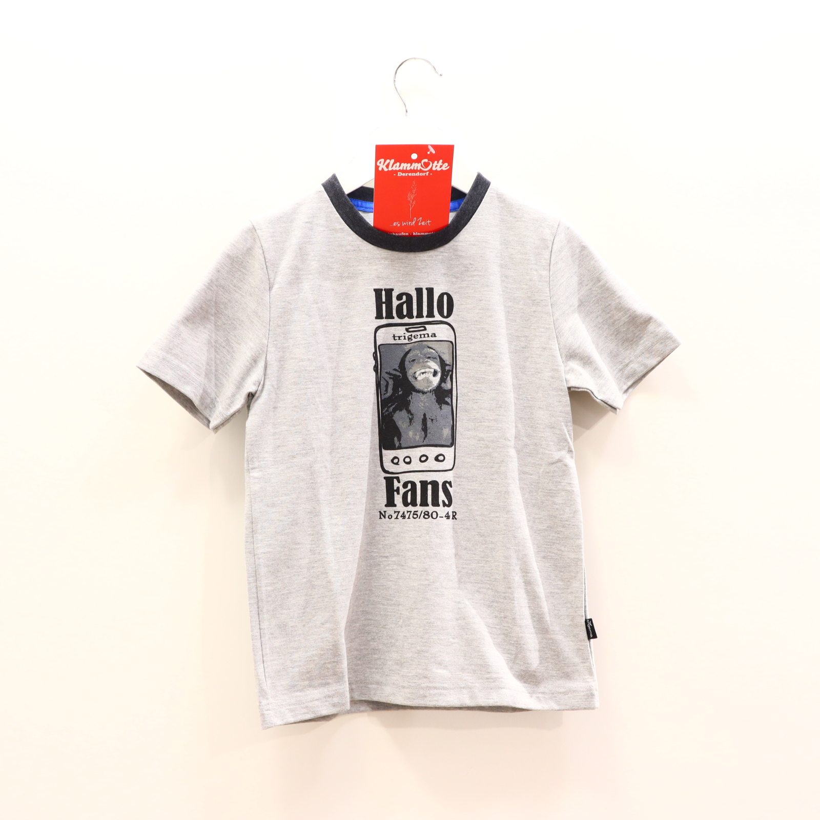 Oberteil trigema Gr. 128 kurzarm Shirt grau Baumwolle/Polyester Logo/melange/Print
