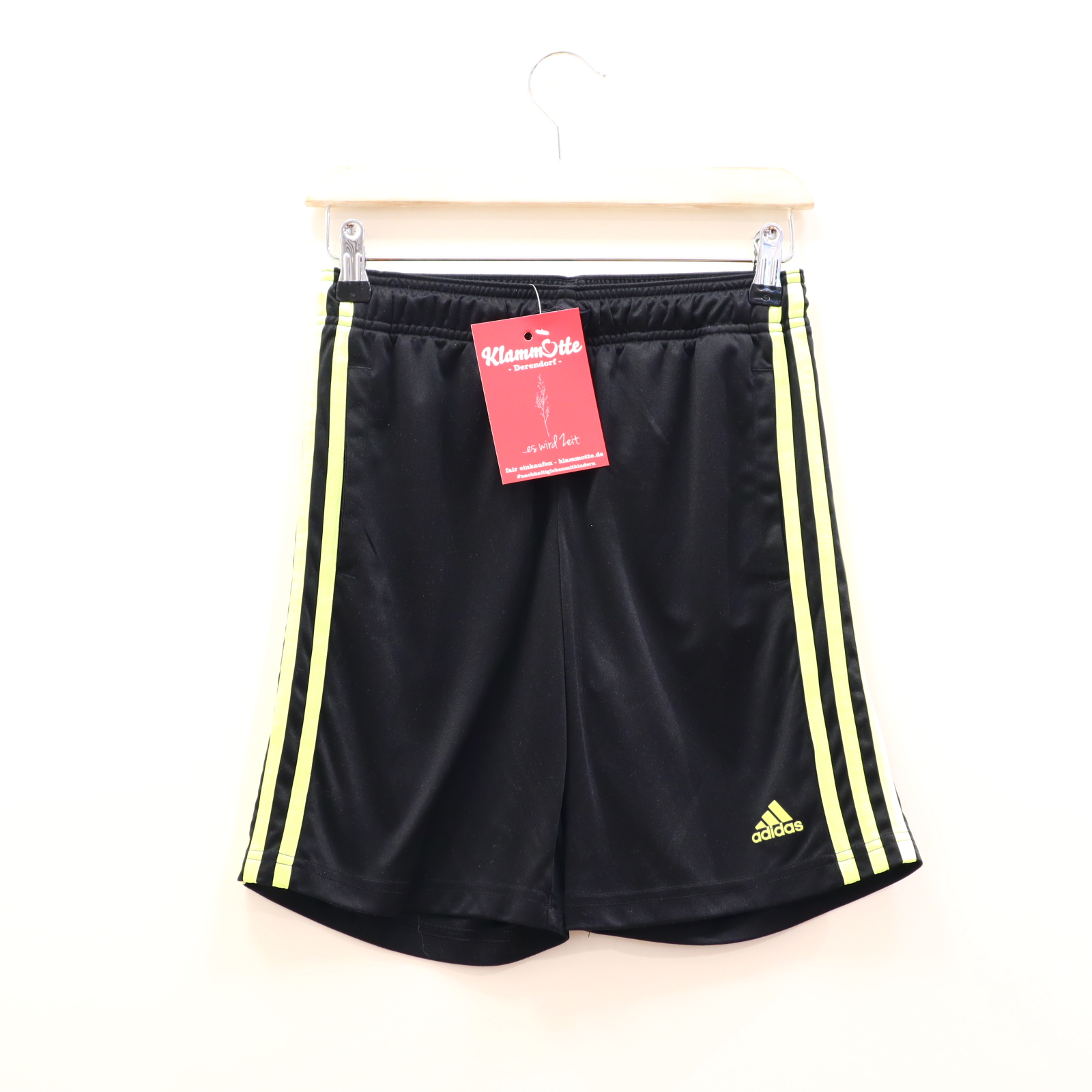 Hose adidas 152 Short/Sporthose grün/schwarz Print Gummibandzug/Kordelzug recycleter Polyester