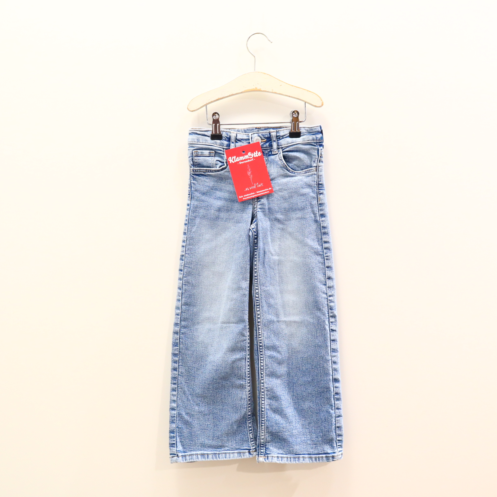 Hose H&M Jeans 116 blau Denim Druckknopf/Reißverschluß/verstellb. Bund Wide Leg