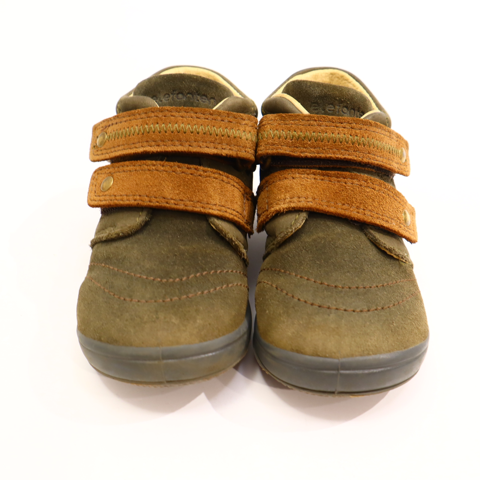 Halbschuhe Elefanten Klett 22 braun/oliv Leder leichte gleichmäßige Ablaufspuren