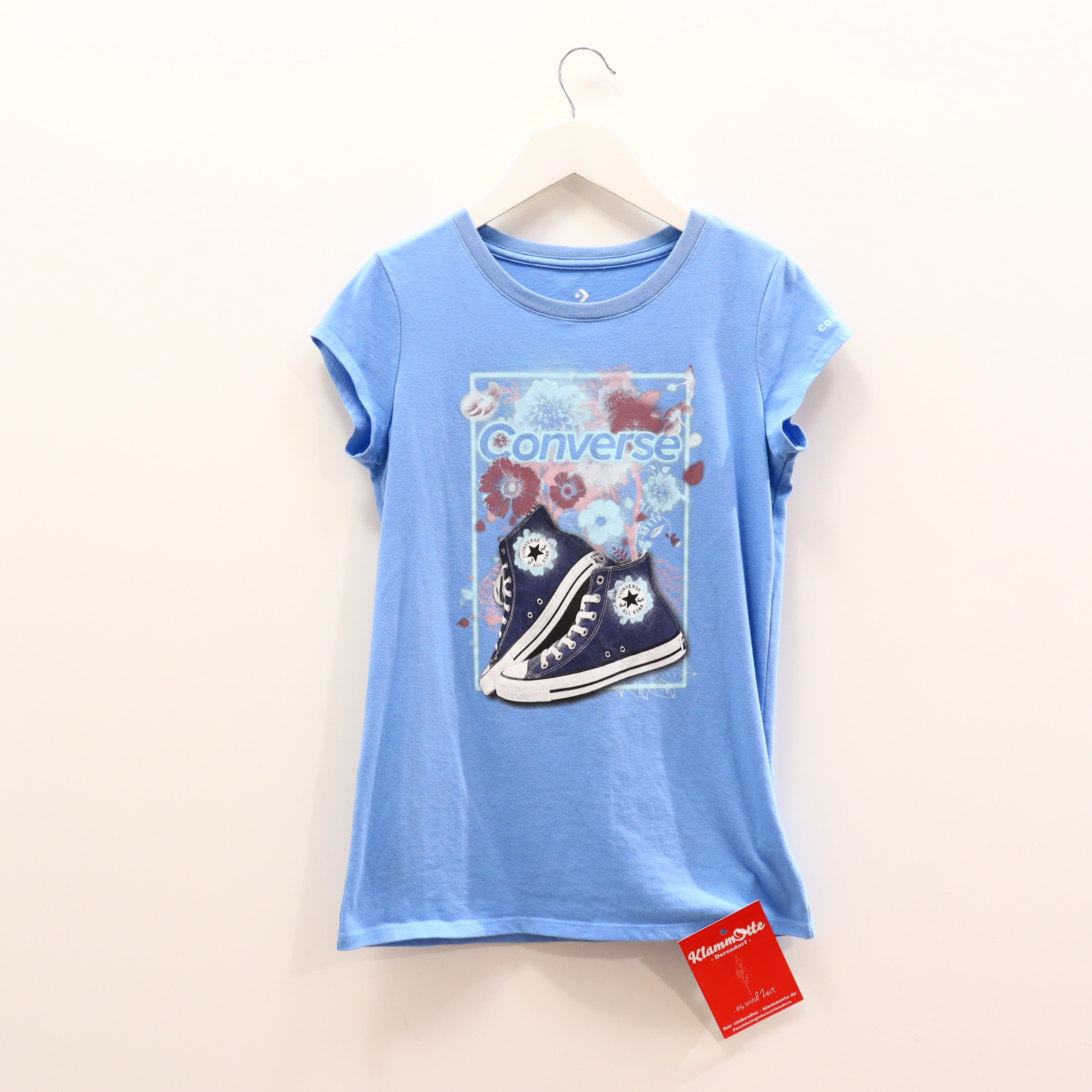 Oberteil CONVERSE 146/152/158 blau Logo/Print kurzarm Shirt Baumwolle/Polyester