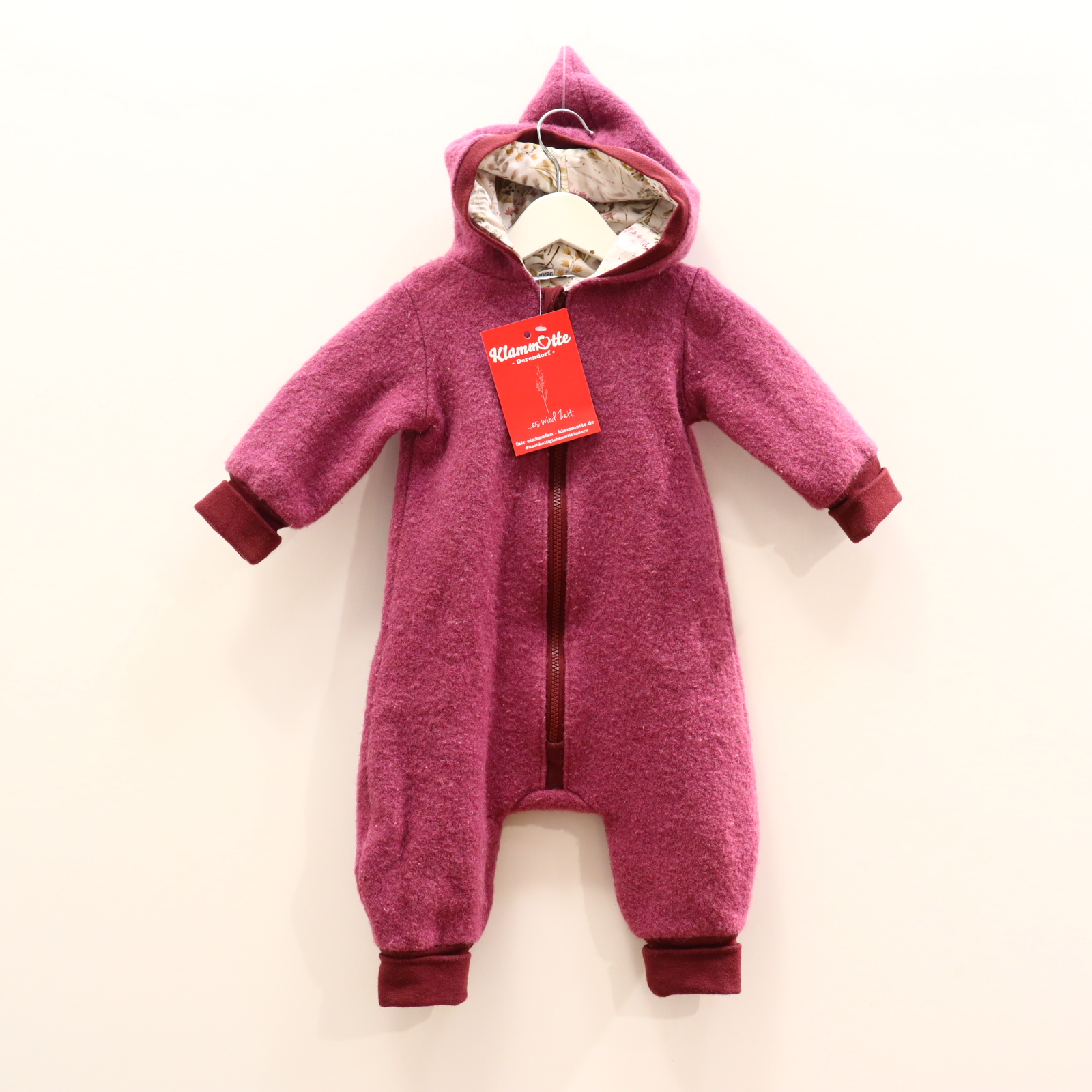 Jacken & Overalls Selfmadelabel Wollwalkoverall 80/86 bordeaux Jerseyfutter Applikation