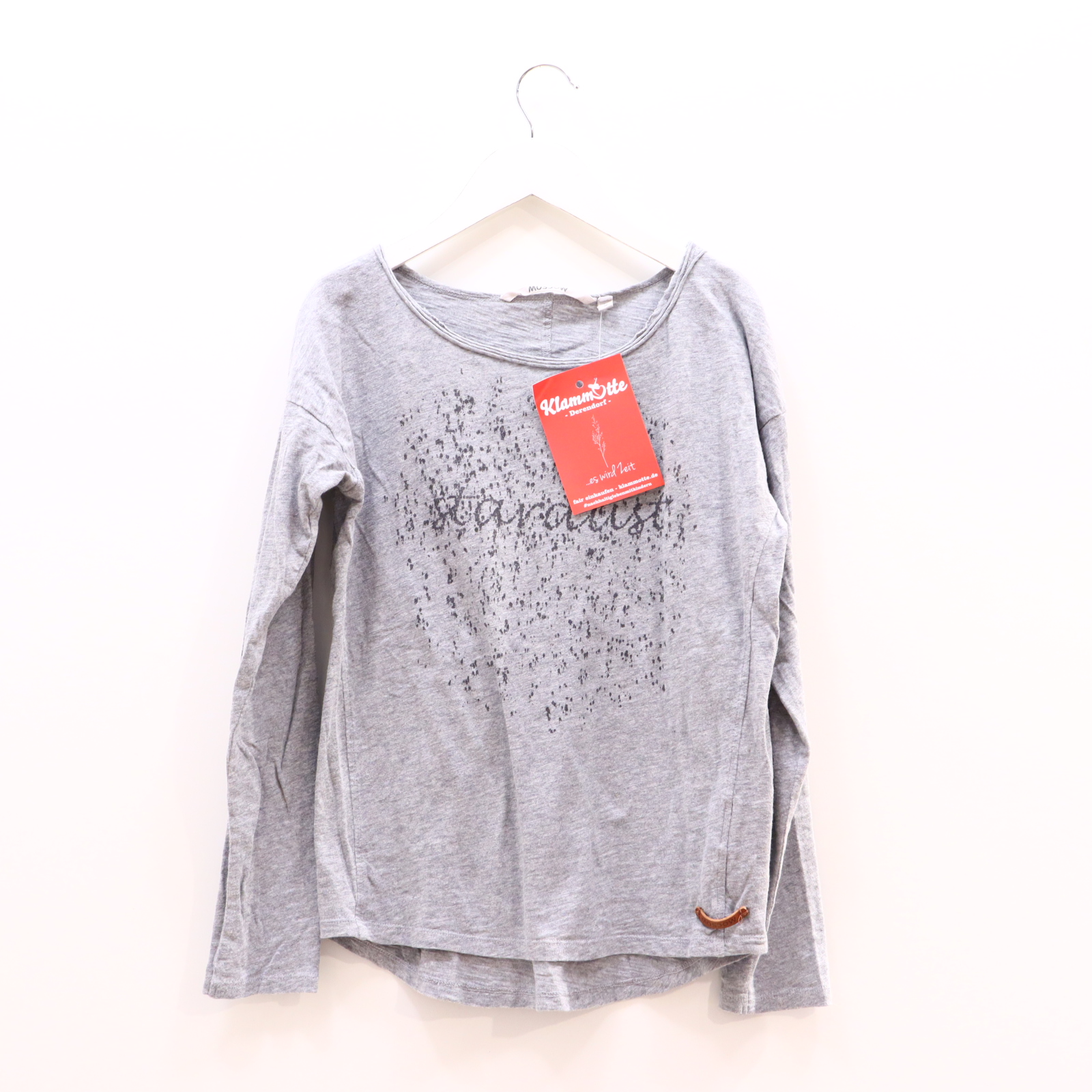 Oberteil MOSCOW 152 grau melange/Print langarm Shirt Baumwolle