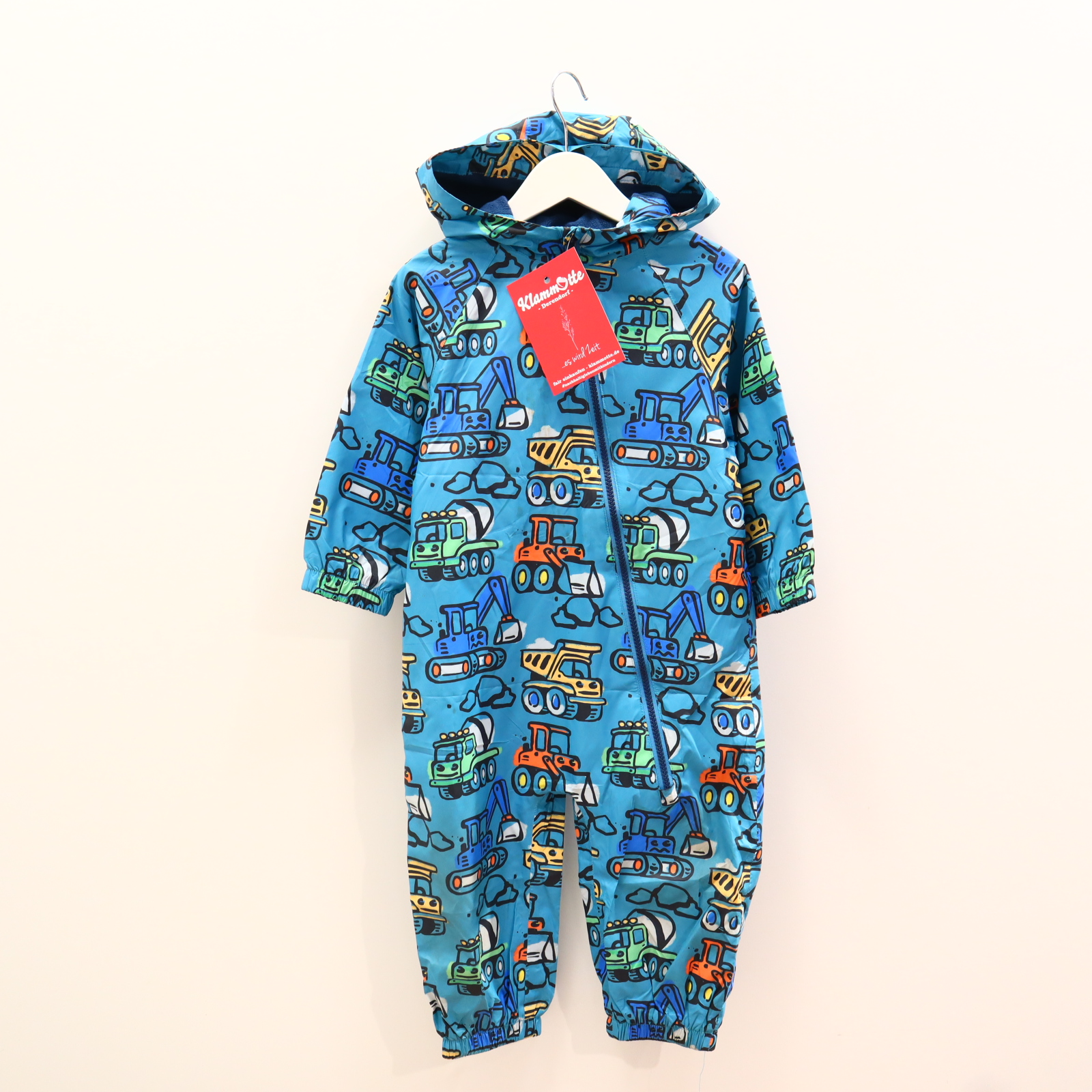 Jacke next 92 blau/bunt Alloverprint Regenoverall Fleece-Kapuzenfutter