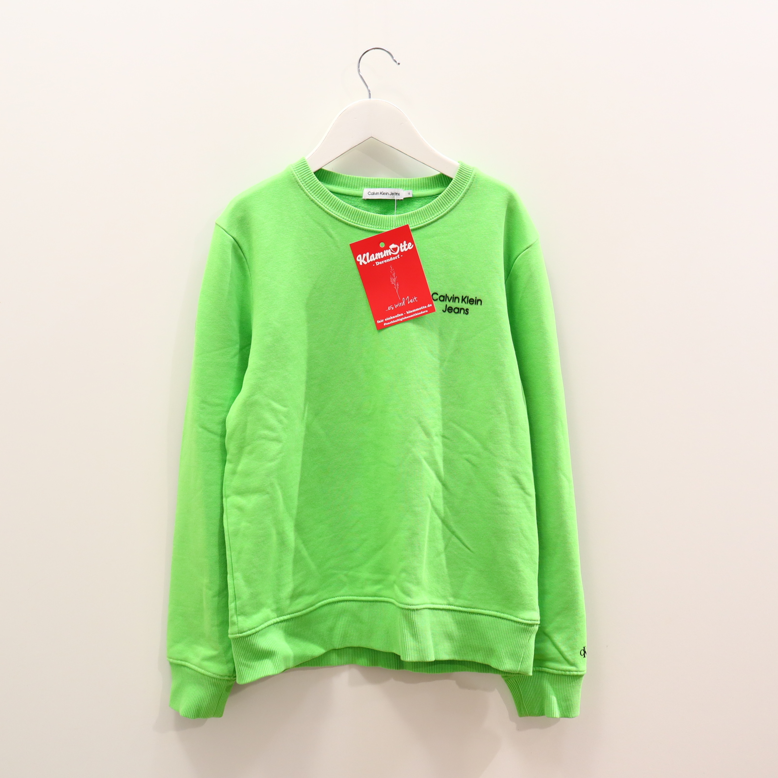 Oberteil Calvin Klein Gr. 152 Sweatshirt grün Baumwolle/Polyester Logo/Print