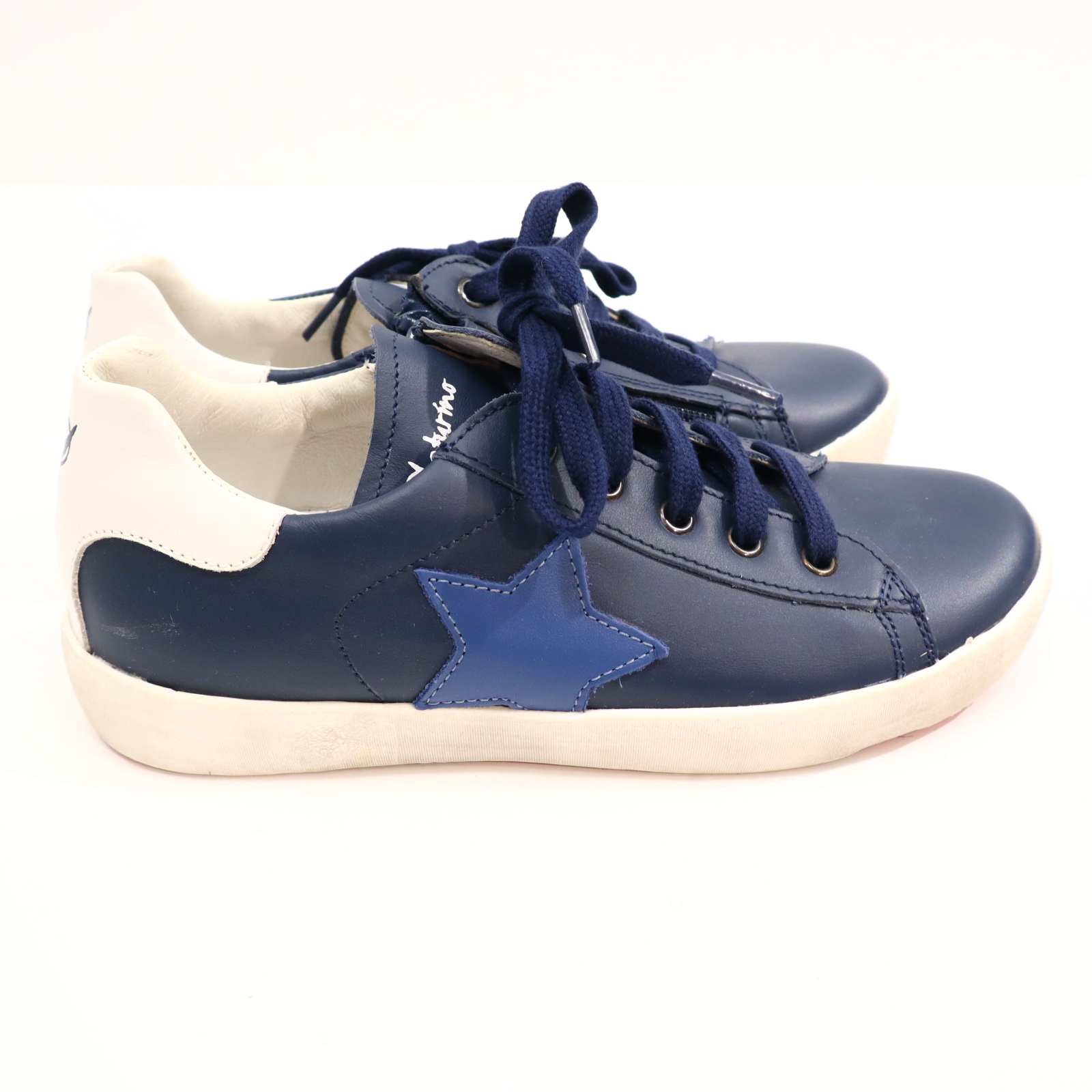 Halbschuhe Naturino Schnürschuh mit Reißverschluß 35 blau/weiß Leder neuwertig!