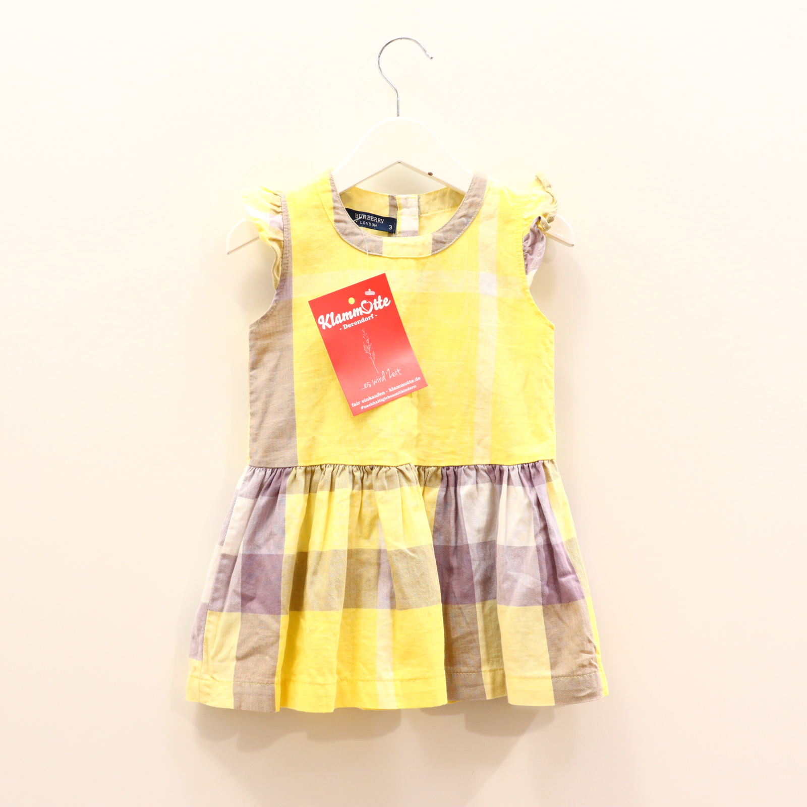 Kleider & Röcke Baumwollkleid 98 gelb/grau/weiß kariert/Volants Knopfleiste