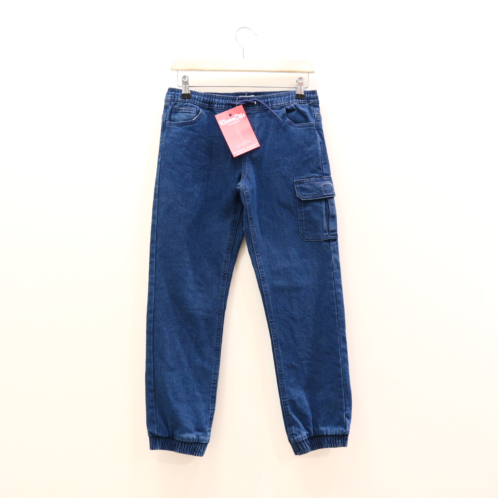 Hose 152 Cargo/Jeans/Jogger blau Gummibandzug/Kordelzug Denim