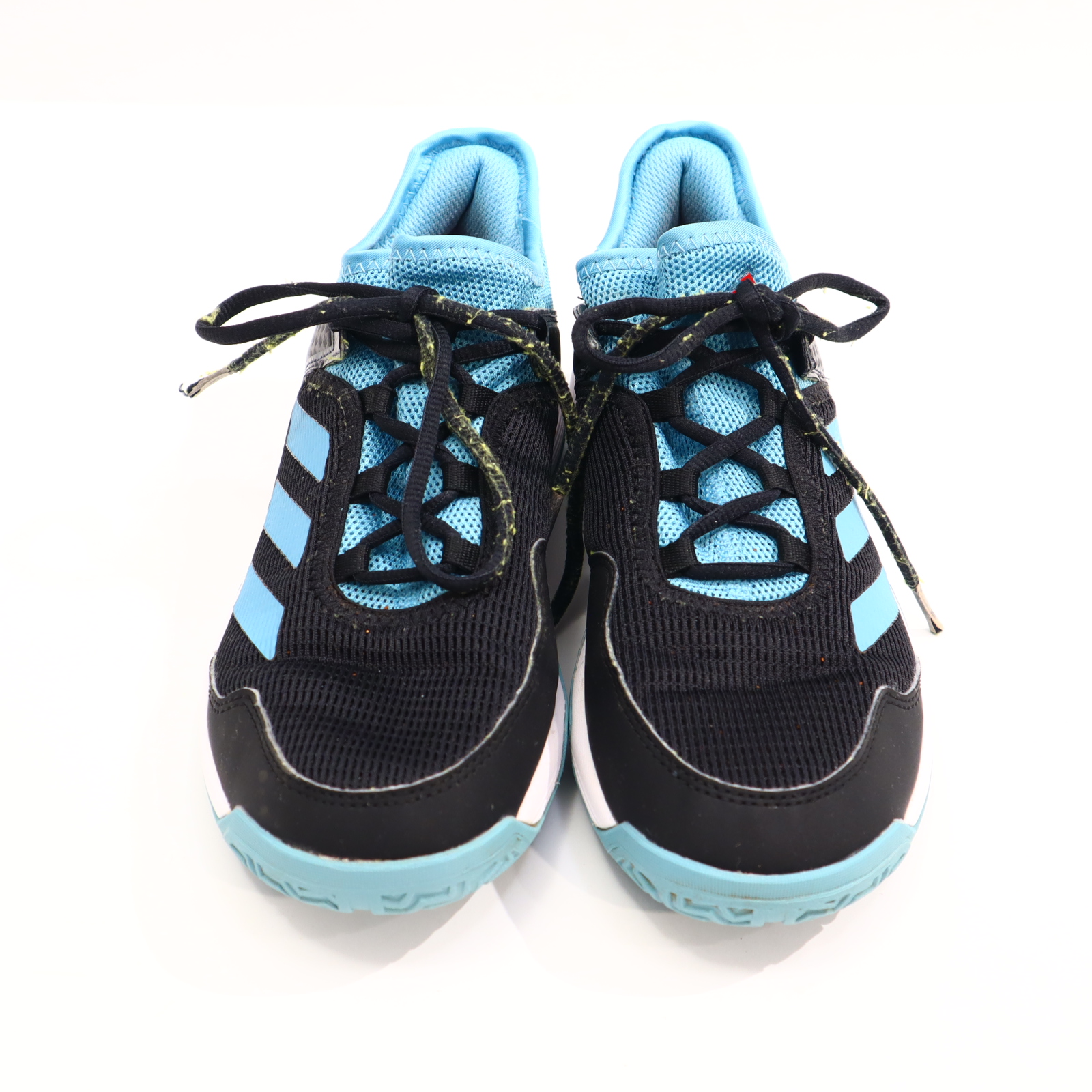 Sportschuh Adidas 38 Hallenschuh schwarz/turkis Schnürrschuh Mesh leichte gleichmäßige Ablaufspuren