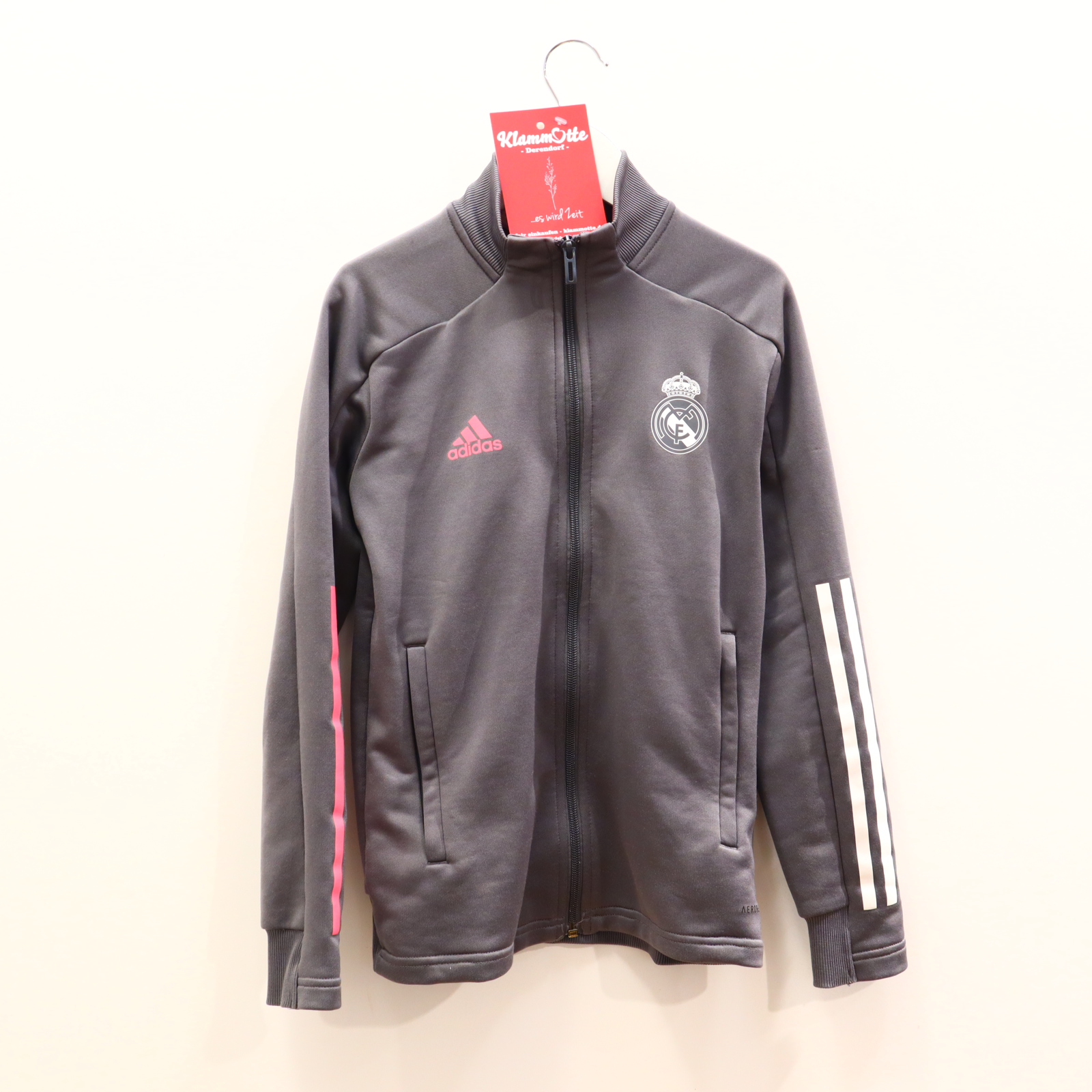 Oberteil Adidas Gr. 140 Trainingsjacke grau recycelter Polyester Logo/Print Real Madrid
