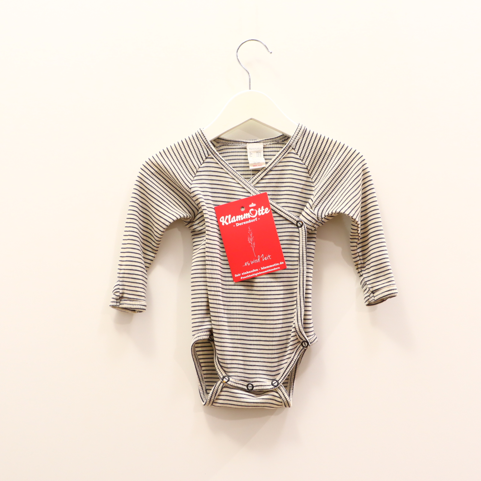 Body hessnatur 62/68 blau/creme langarm/Wickelbody gestreift/Rippstrick Wendebündchen Schurwolle/Seide