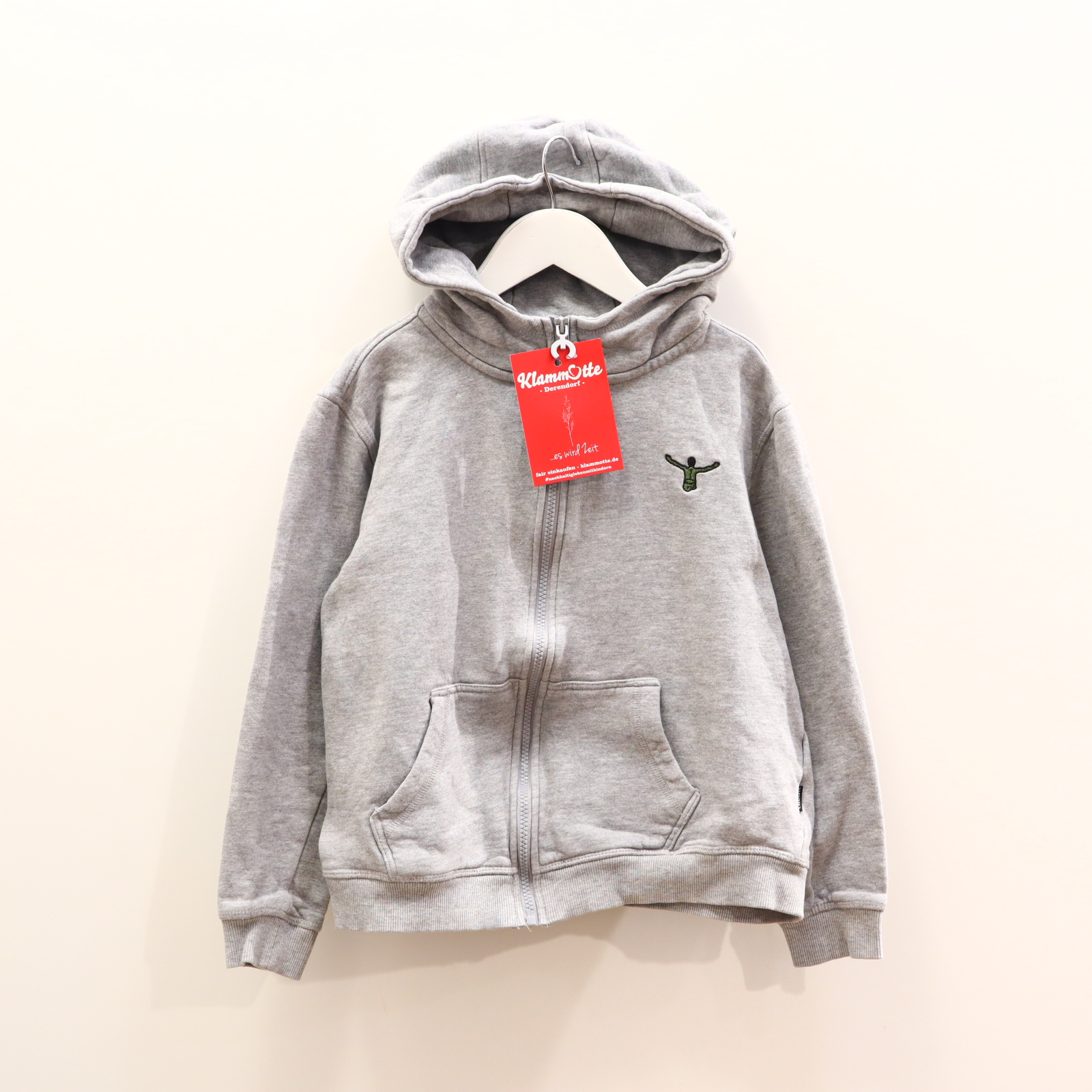 Oberteil CHIEMSEE Gr. 146/Gr. 152 Kapuzenjacke grau Baumwolle/Viskose Applikation/Backprint/Logo