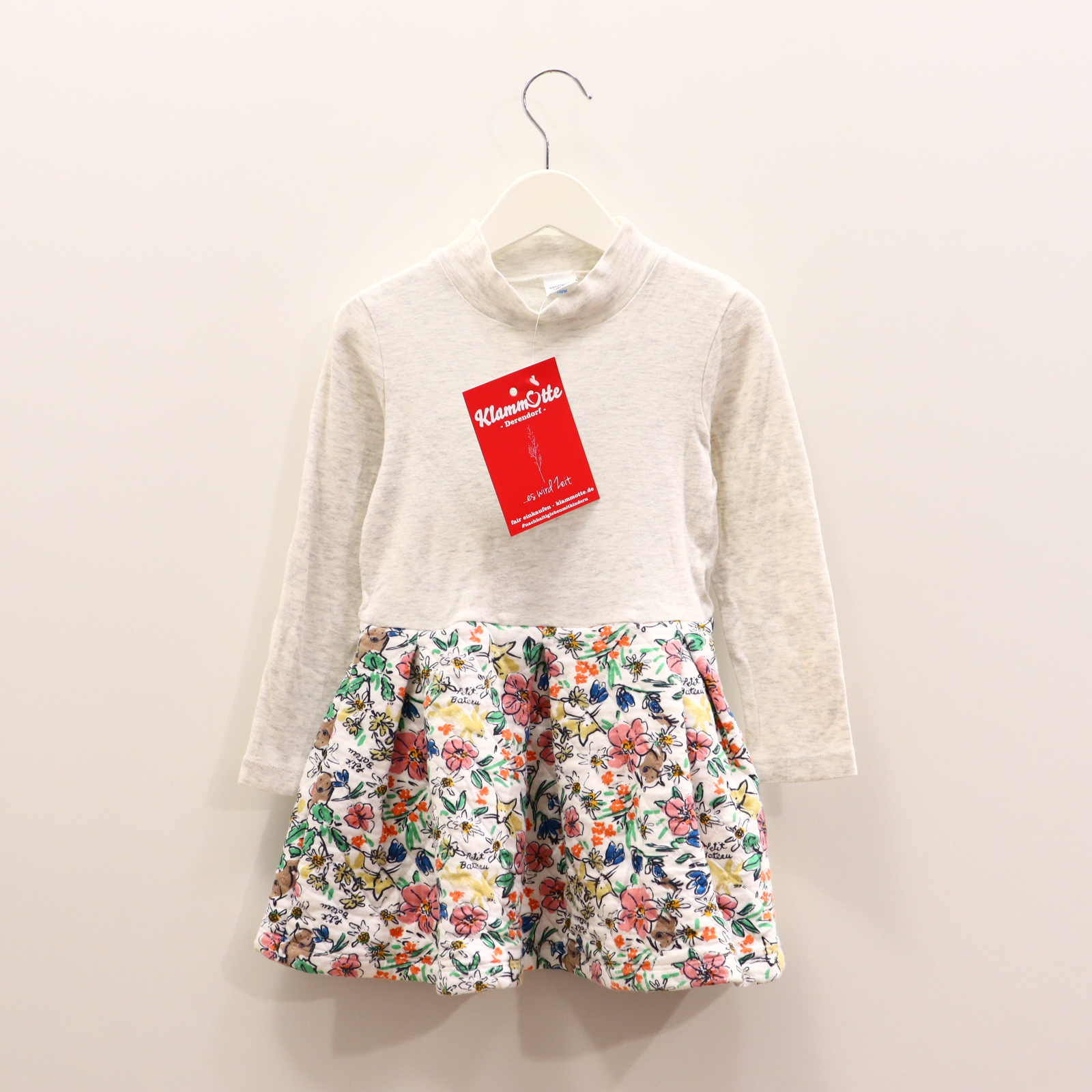 Kleider & Röcke PETIT BATEAU Kleid 104 bunt/creme Alloverprint/Blumen/melange Baumwolle/gesteppt/Jersey/Polyester/Sweat