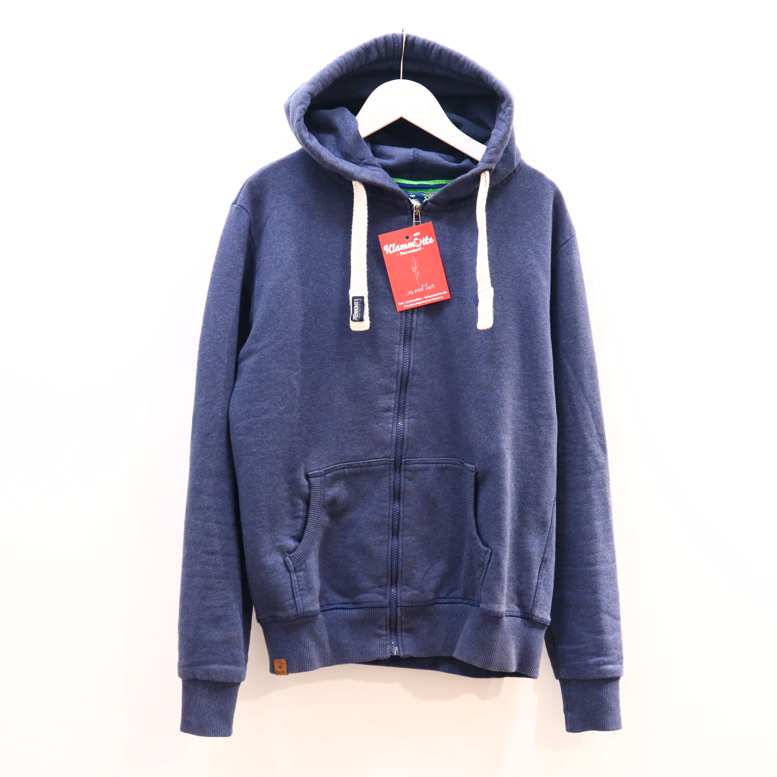 Oberteil GREENBOMB Gr. 176 Kapuzenjacke blau Biobaumwolle Logo/melange/Stickerrei M