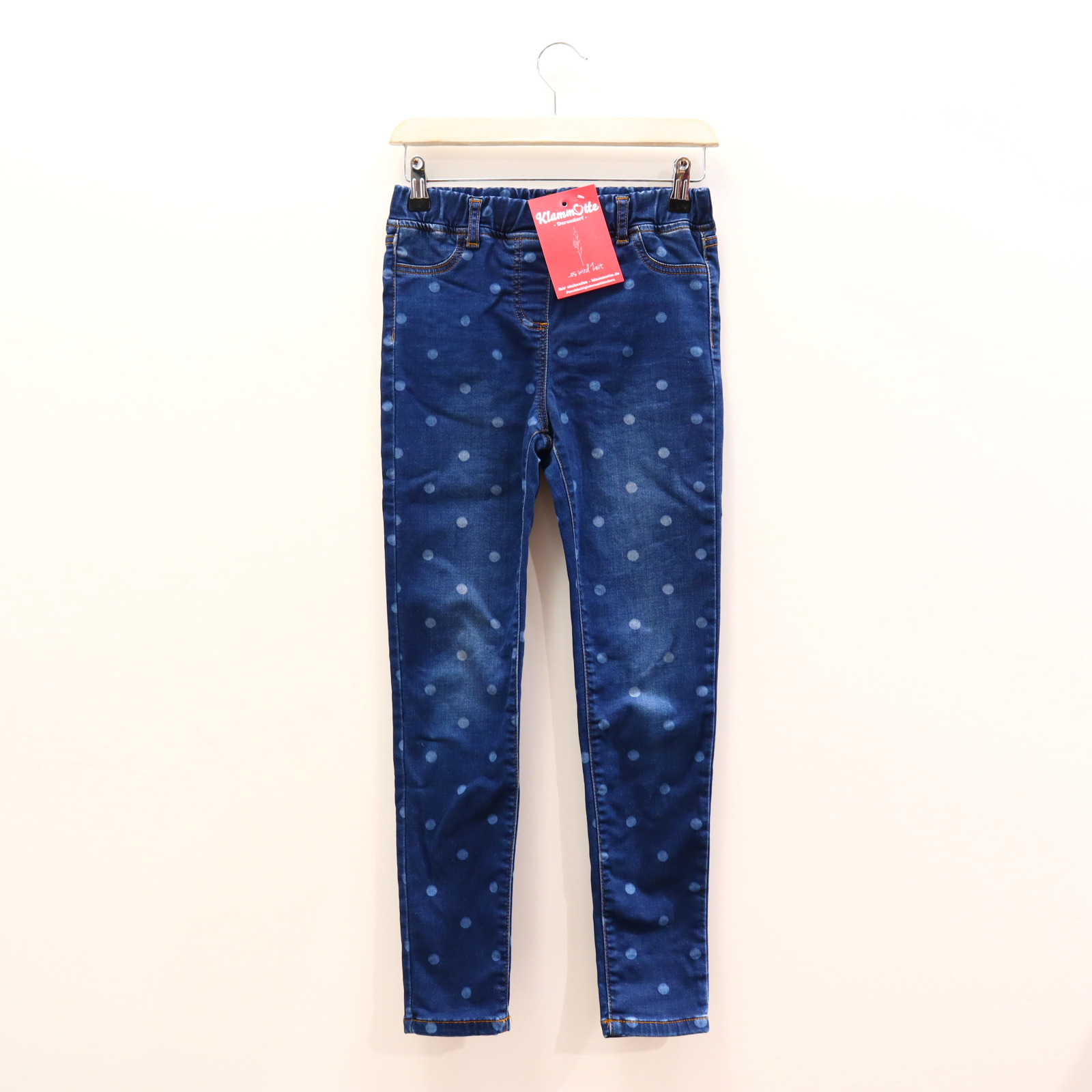 Hose Mini Boden Jeggings 140 blau gepunktet Denim Gummibandzug