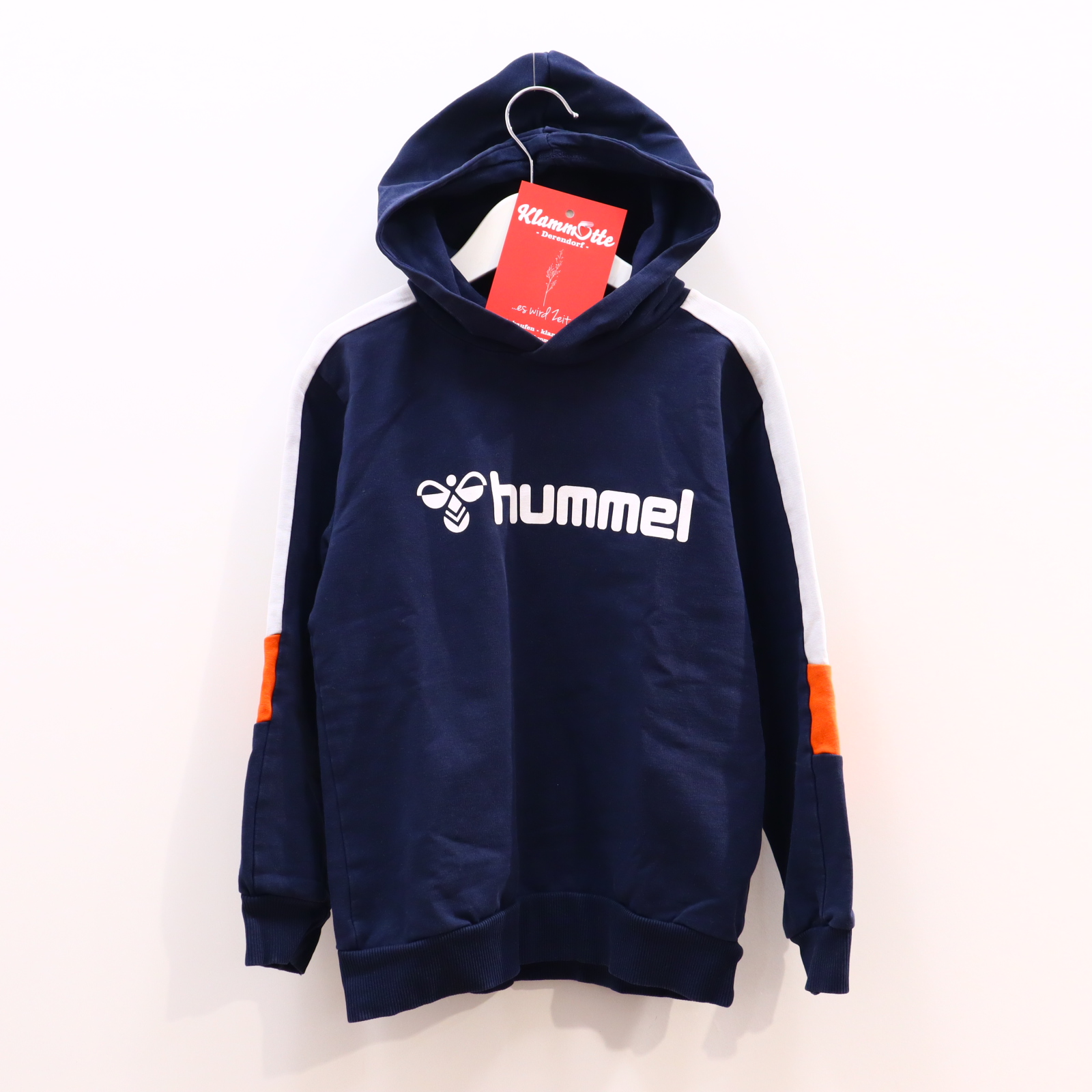 Oberteil hummel Gr. 122 Kapuzenpullover blau/orange/weiß Biobaumwolle/Elasthan Logo/Print