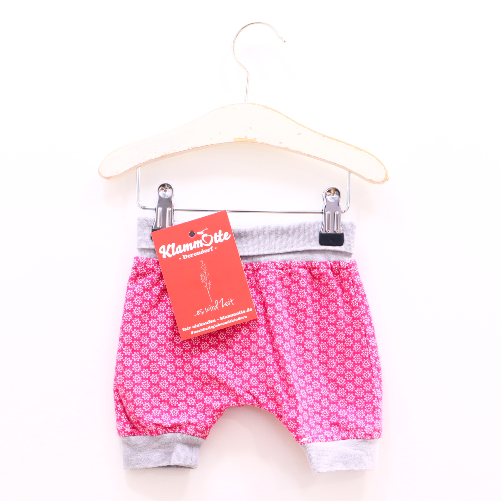Hosen & Strampler Handmade 56/62 grau/pink/weiß Alloverprint/Blumen Bloomers Jersey Komfortbund