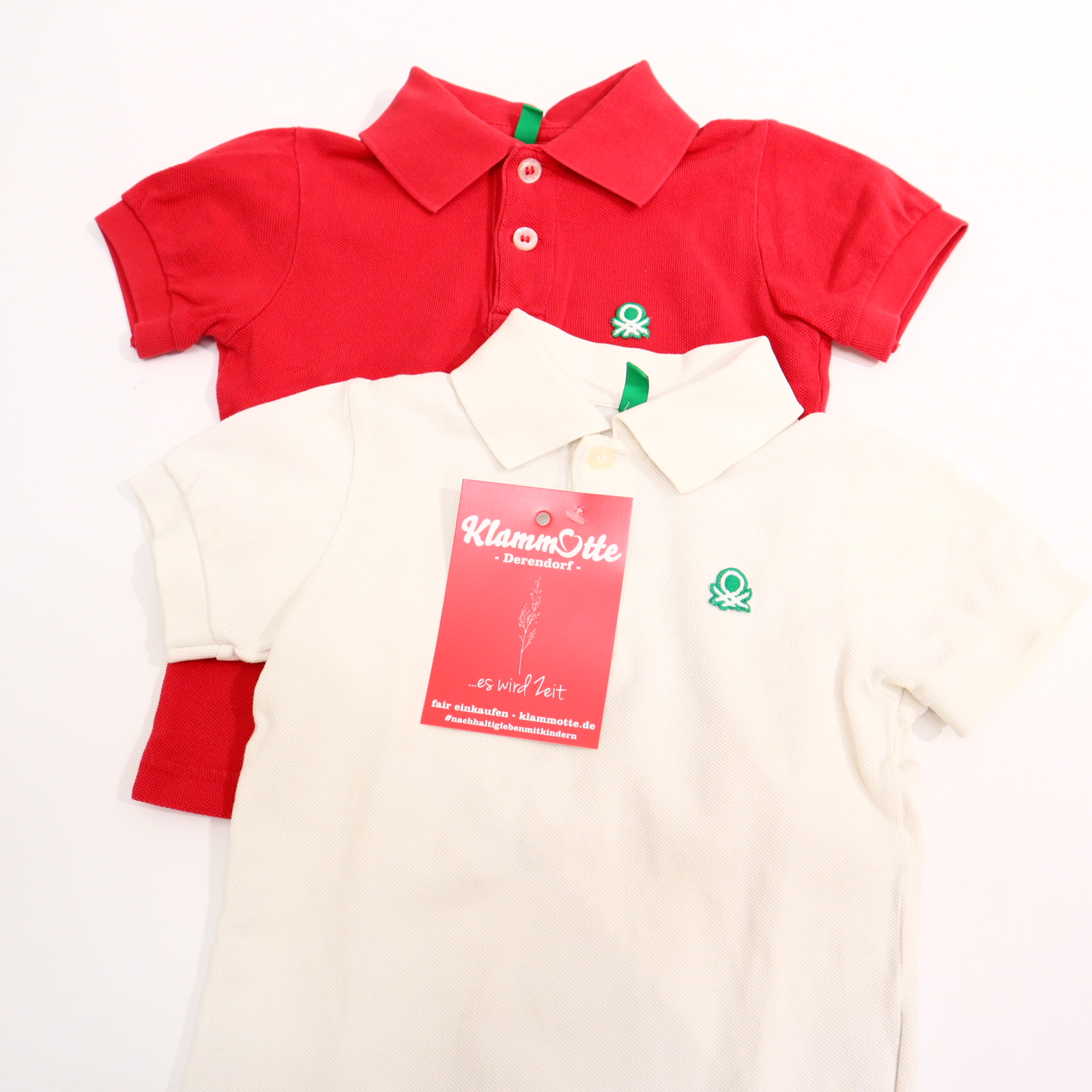 Oberteil BENETTON 80 rot/weiß Logo kurzarm Shirt Baumwolle/Piquee