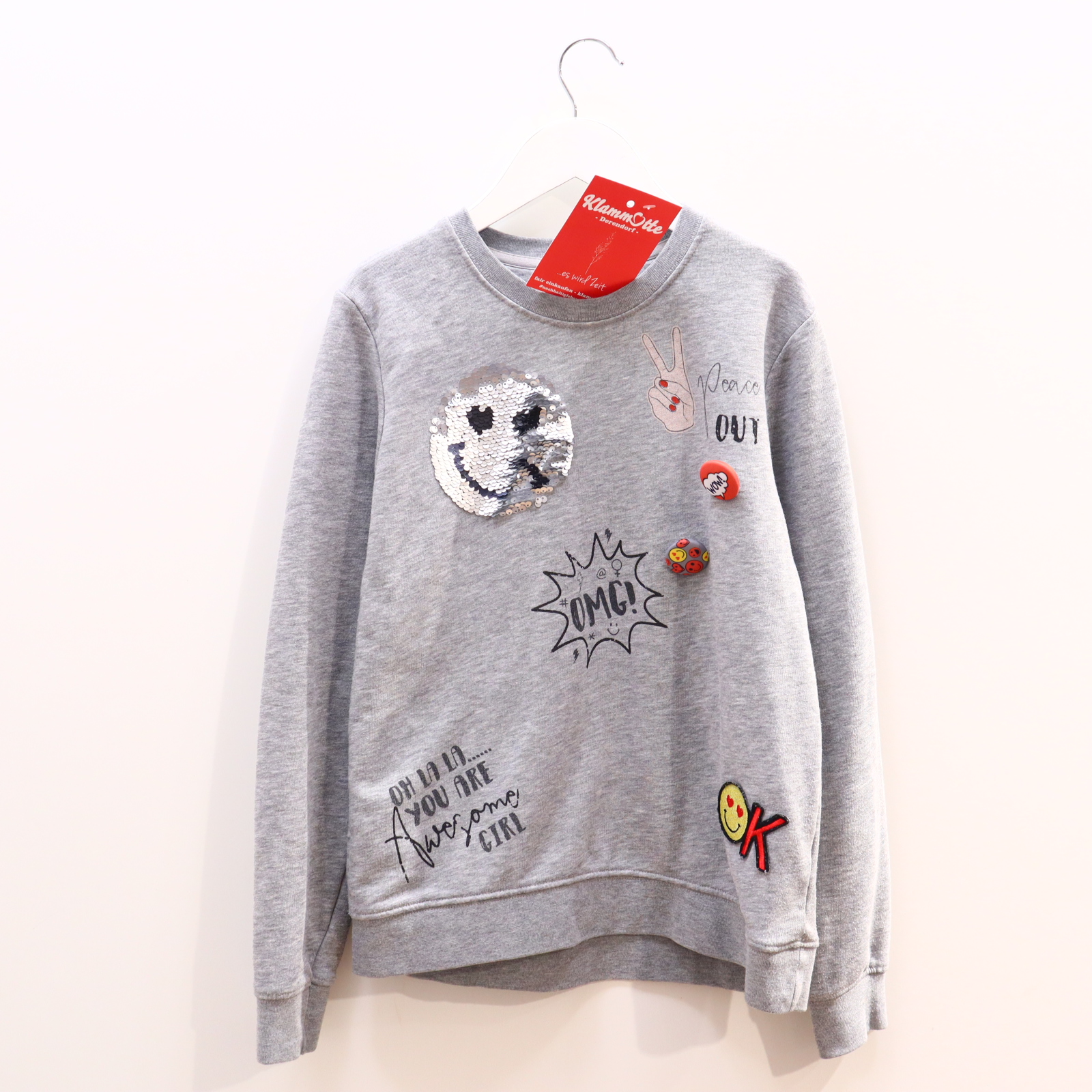 Oberteil Staccato 152 grau Applikation/melange/Print/Wendepailetten Baumwolle/Polyester leichtes Pilling