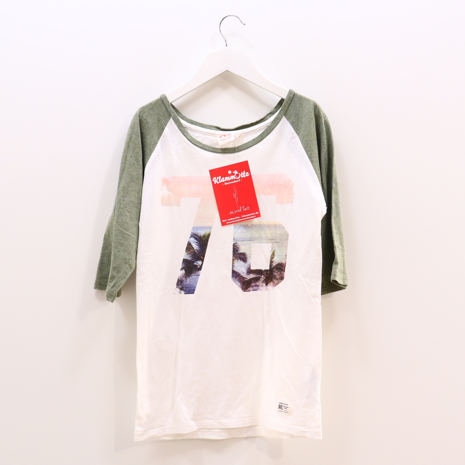 Oberteil american outfitters 164 oliv/weiß Print kurzarm Shirt Baumwolle