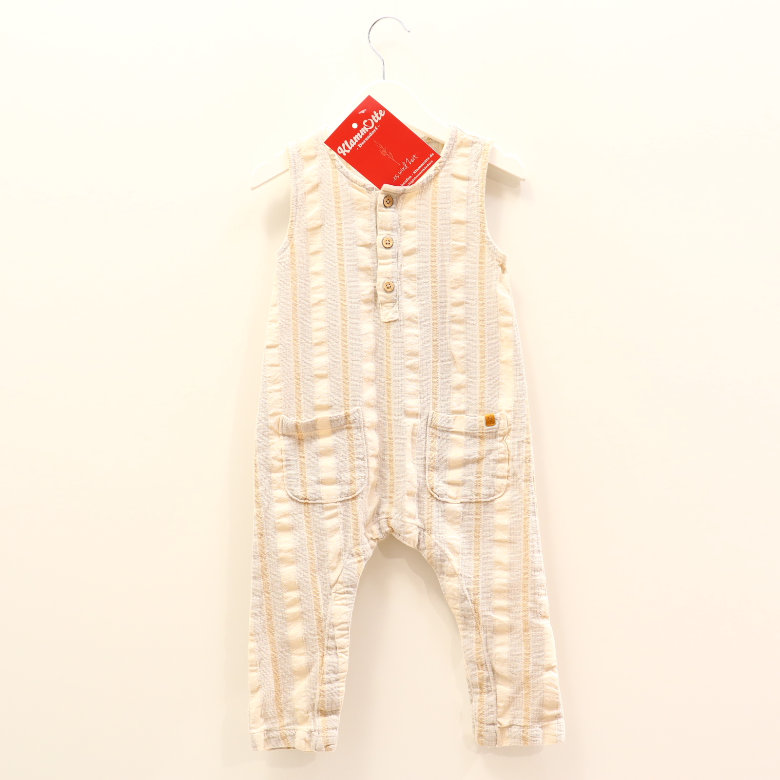 Hosen & Strampler Lil'Atelier 80 creme gestreift Einteiler ohne Fuß/Overall Bio-Baumwolle Druckknöpfe im Schritt/Knopfleiste