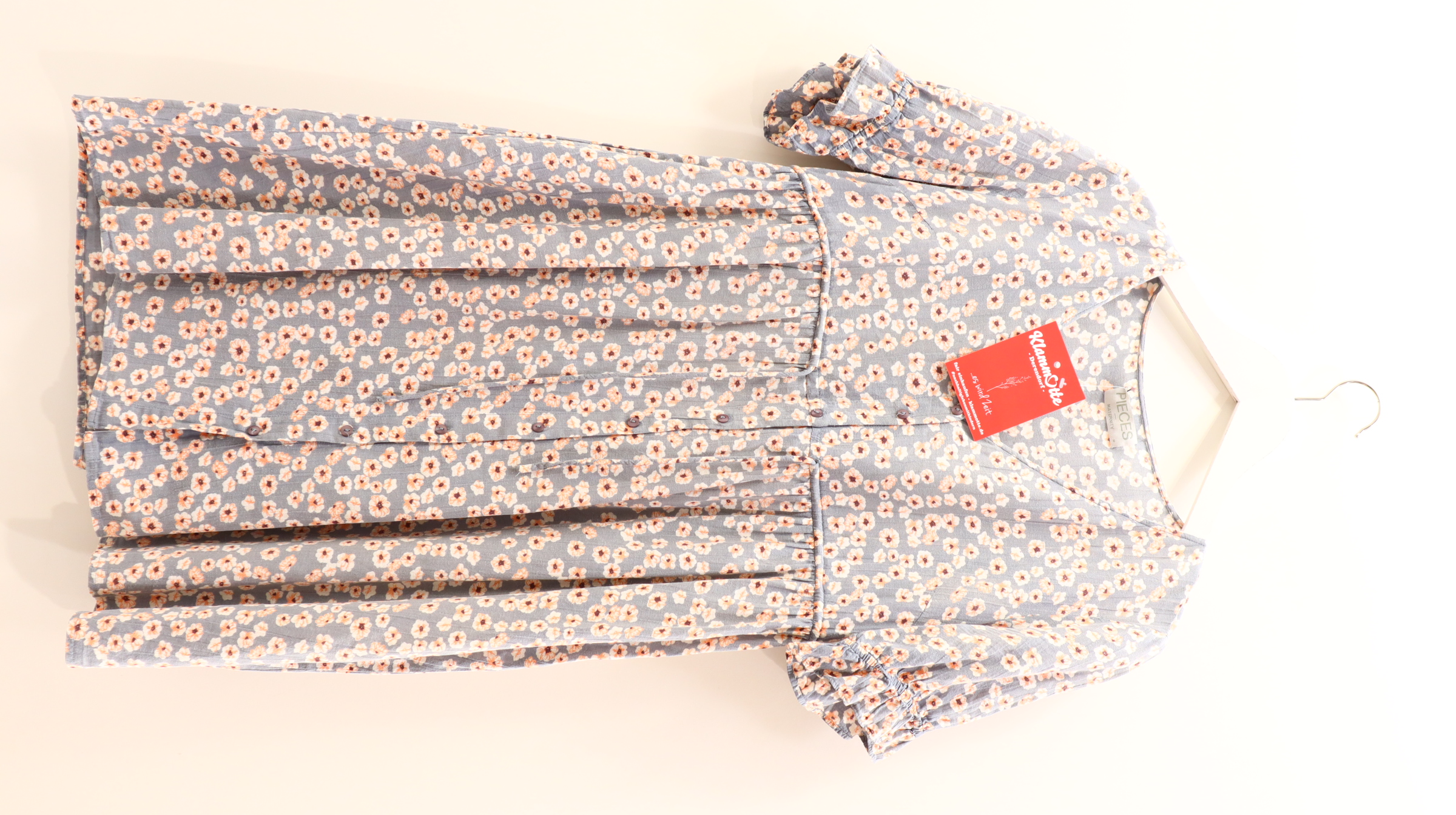 Kleider & Röcke PIECES Baumwollkleid M/38/40 bunt/grau Alloverprint/Blumen Bio-Baumwolle