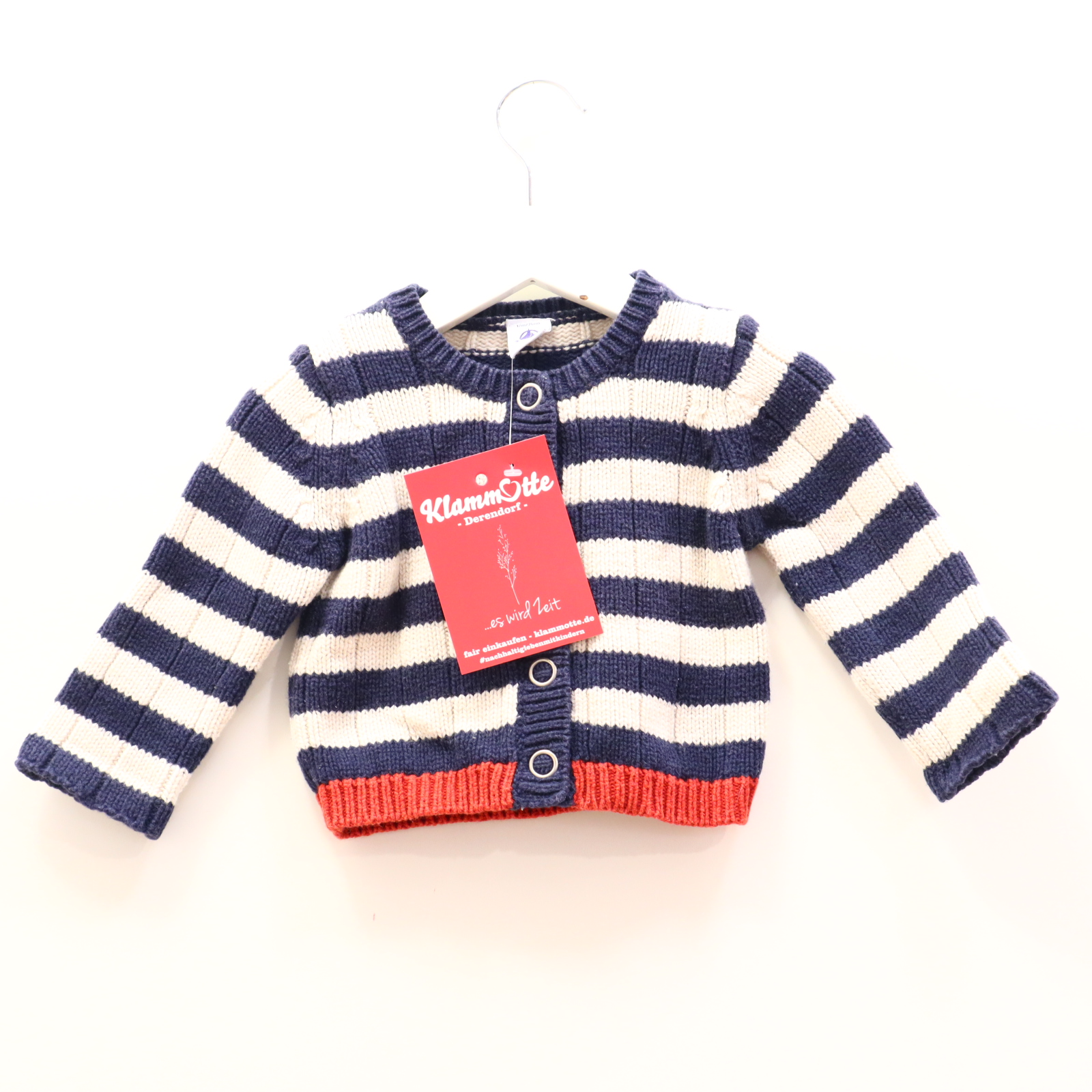 Oberteil PETIT BATEAU 74 blau/rot/weiß gestreift/Rippstrick Strickjacke Baumwolle/Wolle Druckknöpfe