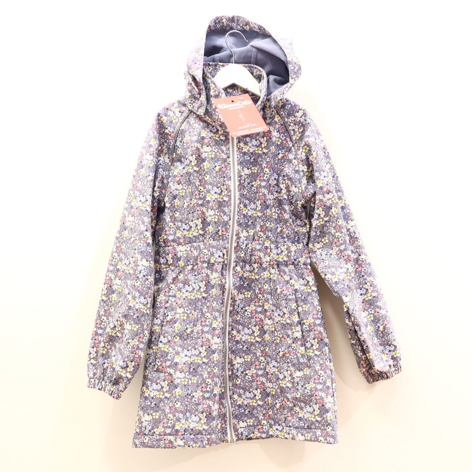 Jacke name it/PLAYTECH Softshelljacke 140 bunt/grau Alloverprint/Blumen abnehmb. Kapuze