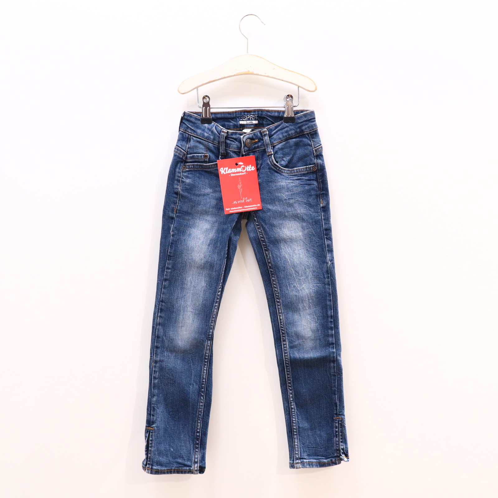 Hose ESPRIT Jeans 128 blau Denim Kordelzug/Reißverschluß/verstellb. Bund