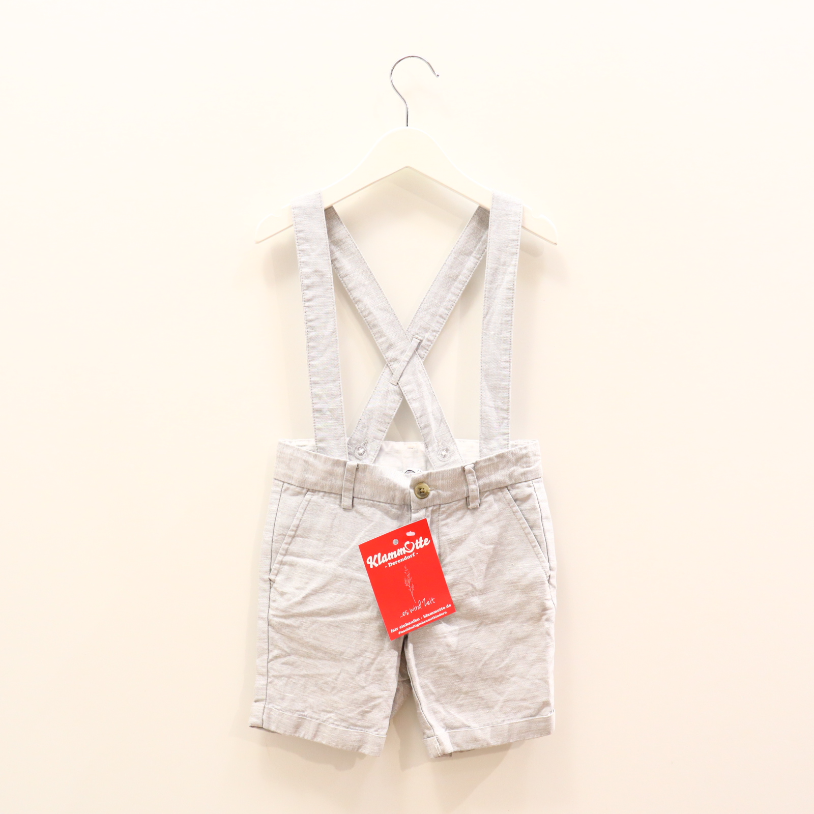 Hose JANIE & JACK 104 Short/Träger grau melange Knopf/Reißverschluß Baumwolle/Leinen