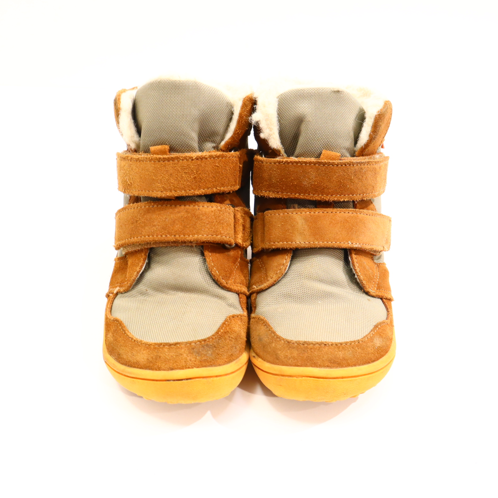 Halbschuhe BLIFESTYLE Barfußschuhe/Boots/Klett 30 grau/caramell TEX/Wildleder Schurwolle Herbst/Winter leichte gleichmäßige Ablaufspuren gefüttert