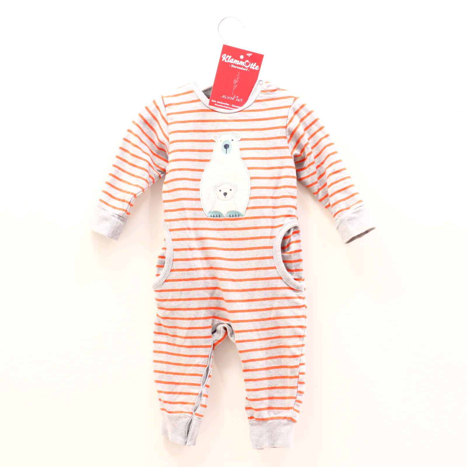 Hosen & Strampler sense organics 80 grau/rot Applikation/gestreift/melange Einteiler ohne Fuß/Overall Bio-Baumwolle Druckknopf/Druckknöpfe im Schritt/Knopfleiste
